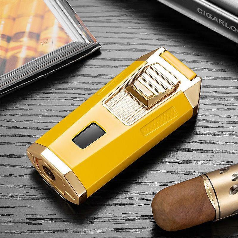 Cigar Lighter, Windproof Dual Flame Direct Thrust, Multi-Functional Lighter, Hidden Cigar, Drill Through Needle, Cigar Holder Cb-24K3