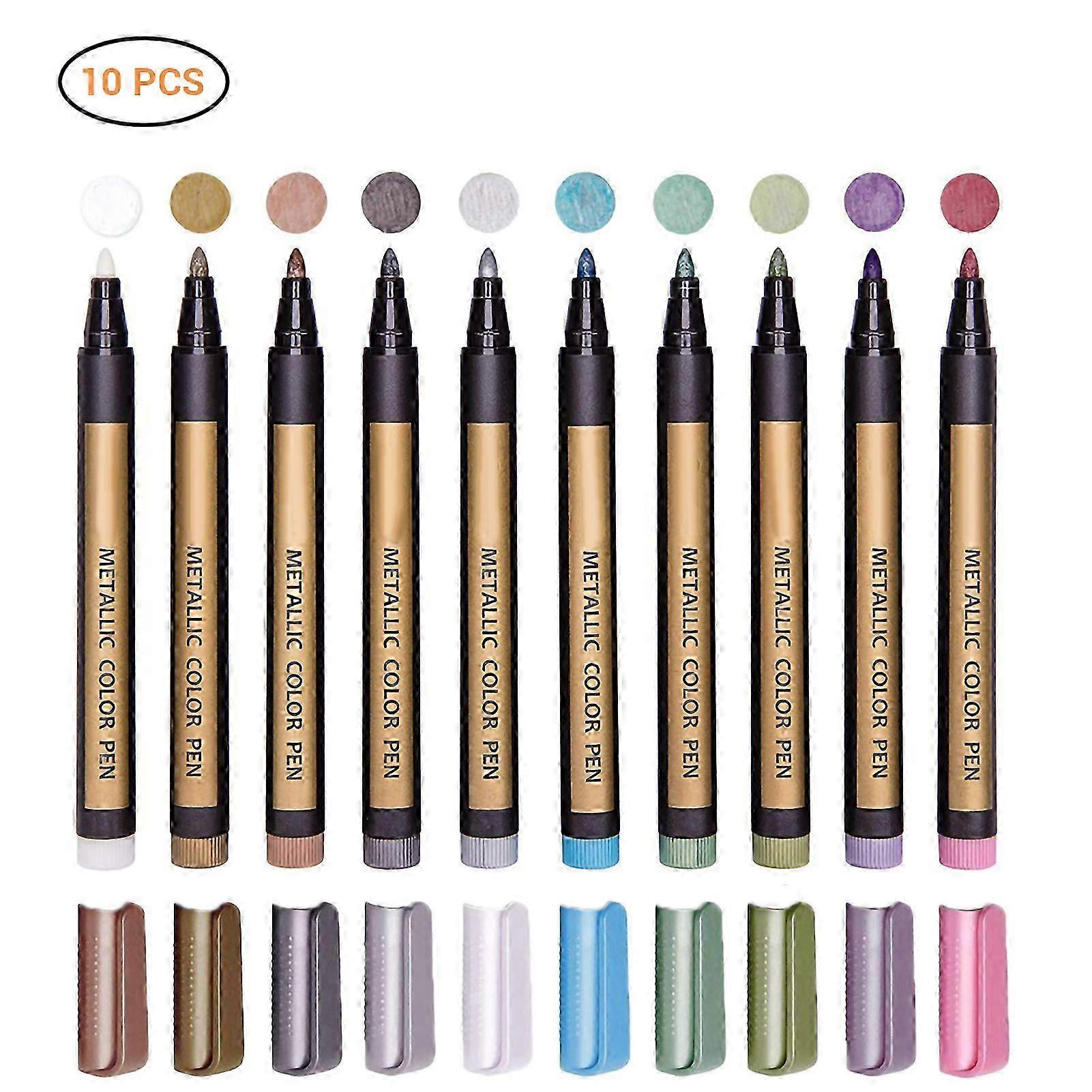 10Pcs Assorted Color Metallic Marker Pens for Scrapbooking Crafts DIY Photo Album Art Rock Painting