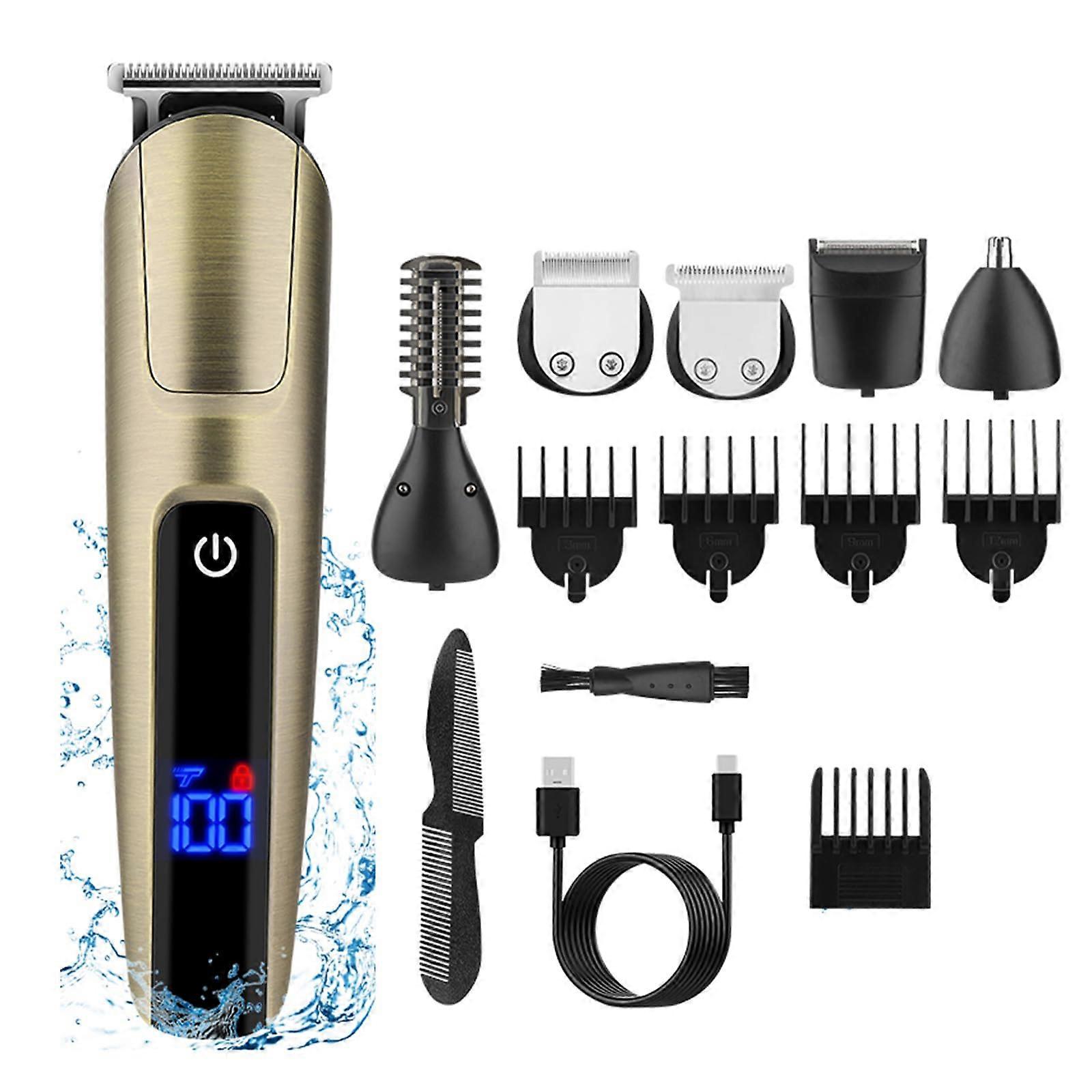 5 in 1 Men's Hair Clipper Set, USB Rechargeable Electric Trimmer, Beard Shaver, Nose Hair Groomer, Fully Washable with Guide Combs