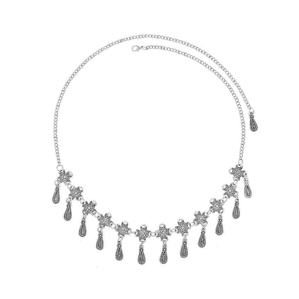 Exotic Tassel Necklace in Ethnic Style with Water Drop Design, Alloy Material, Boho Headpiece, Silver Color