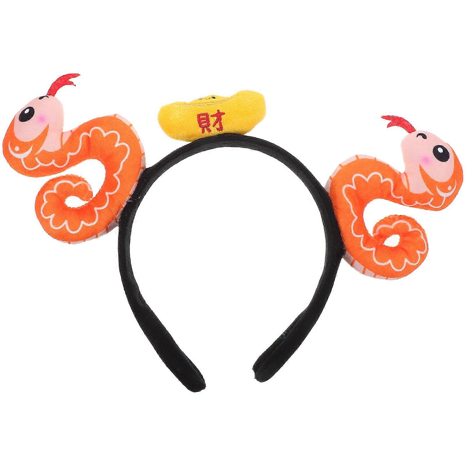 Chinese Headband Snake Shape Cartoon Design Wealth Symbol Orange Plush Material 1Set