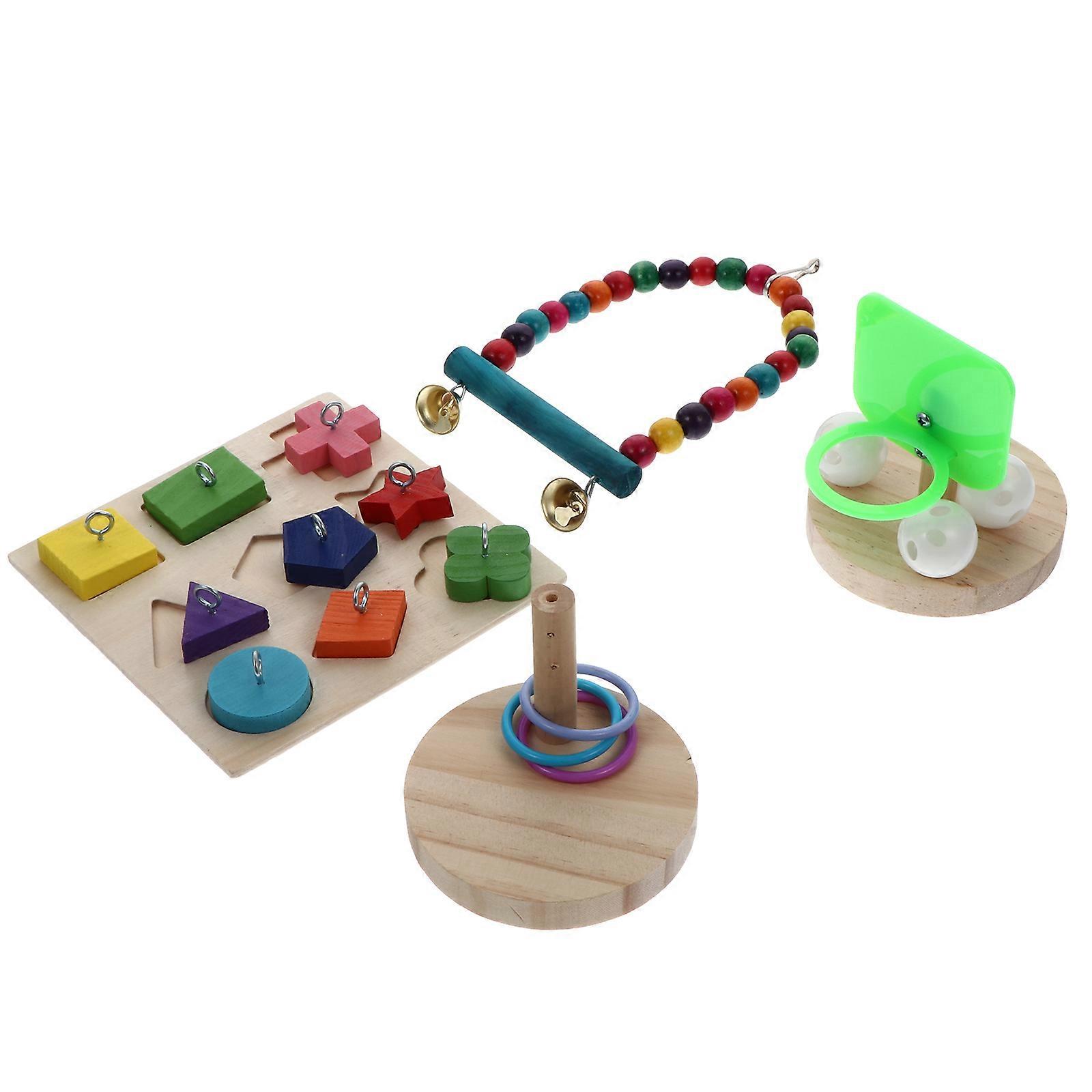 Bird Enrichment Toys Parrot Toy Set Problem Solving Wooden Material 4Pcs