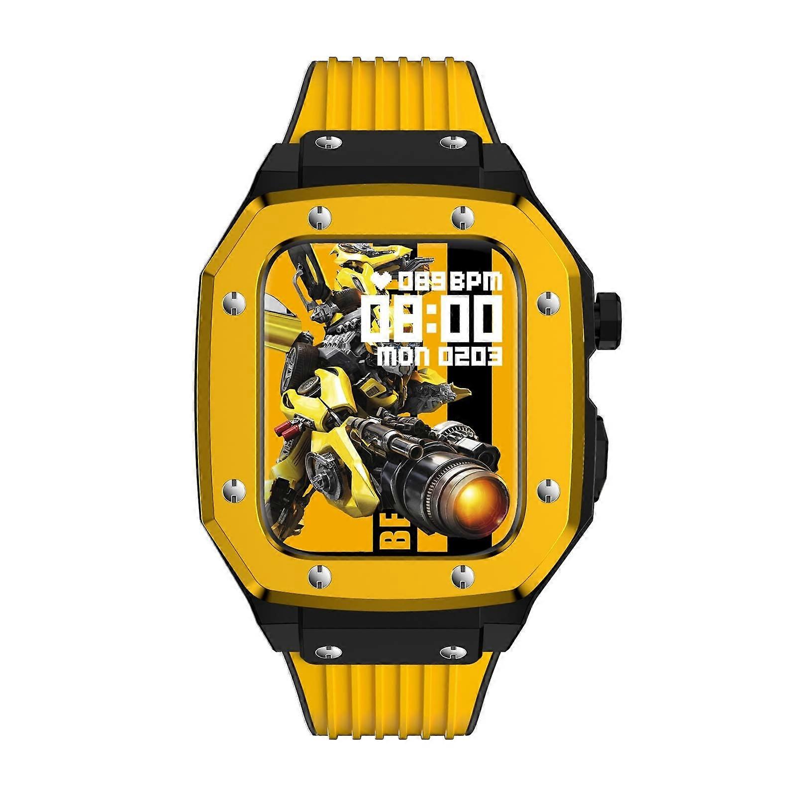 Watch Band Mod Kit for Apple Watch Series 7 45mm for Men, Yellow and Black Alloy Watch Case Strap, 42mm Compatibility