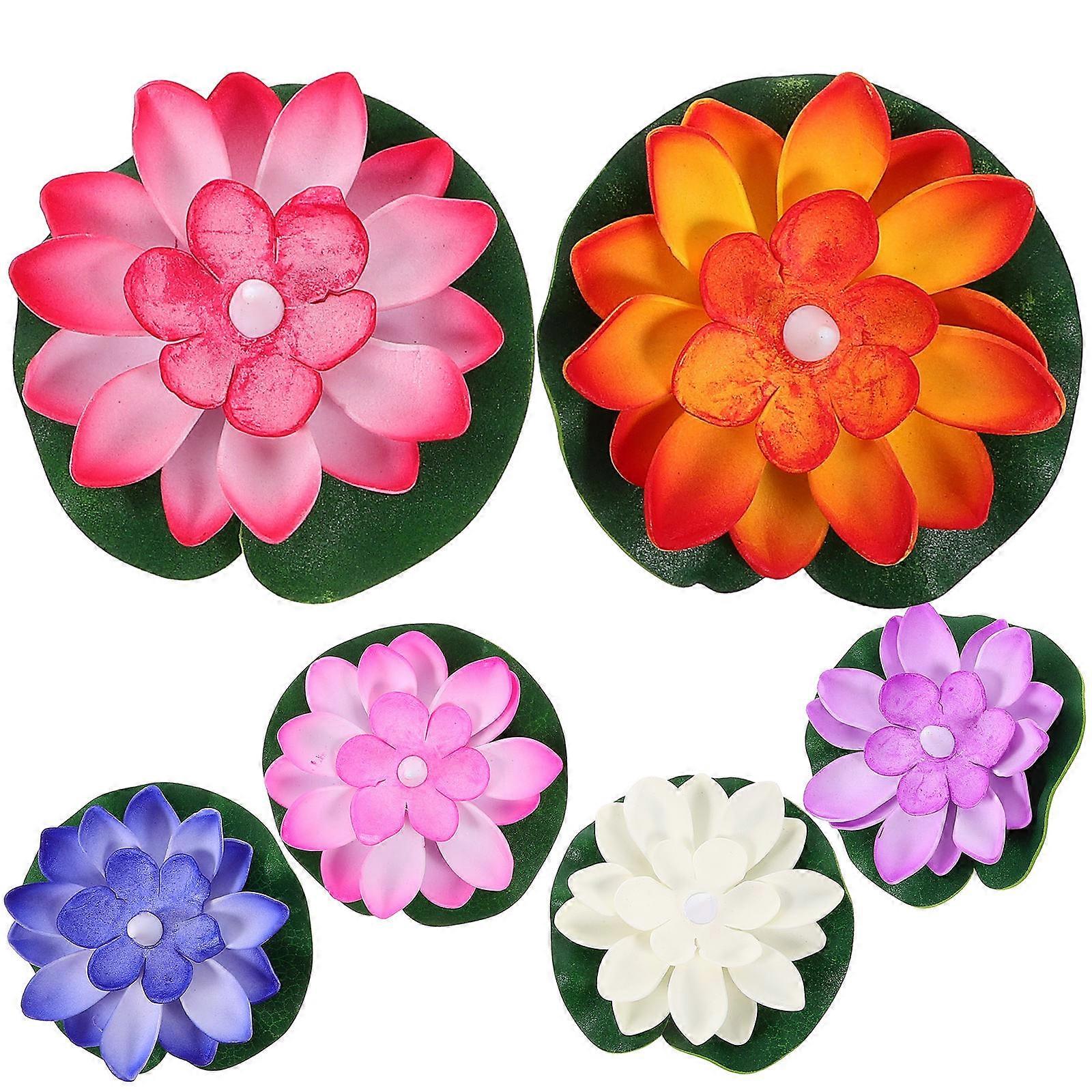 Decorative Led Flower Lights Lotus Lamps Waterproof Color Changing Buddhist Design Assorted Color 6Pcs