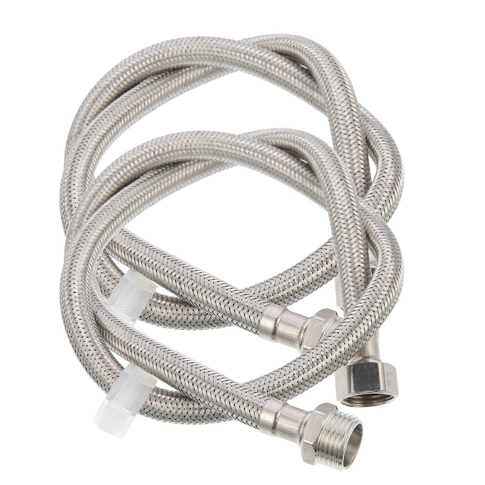 Silver Washing Machine Hose Stainless Steel Extension Pipe 2Pcs Set