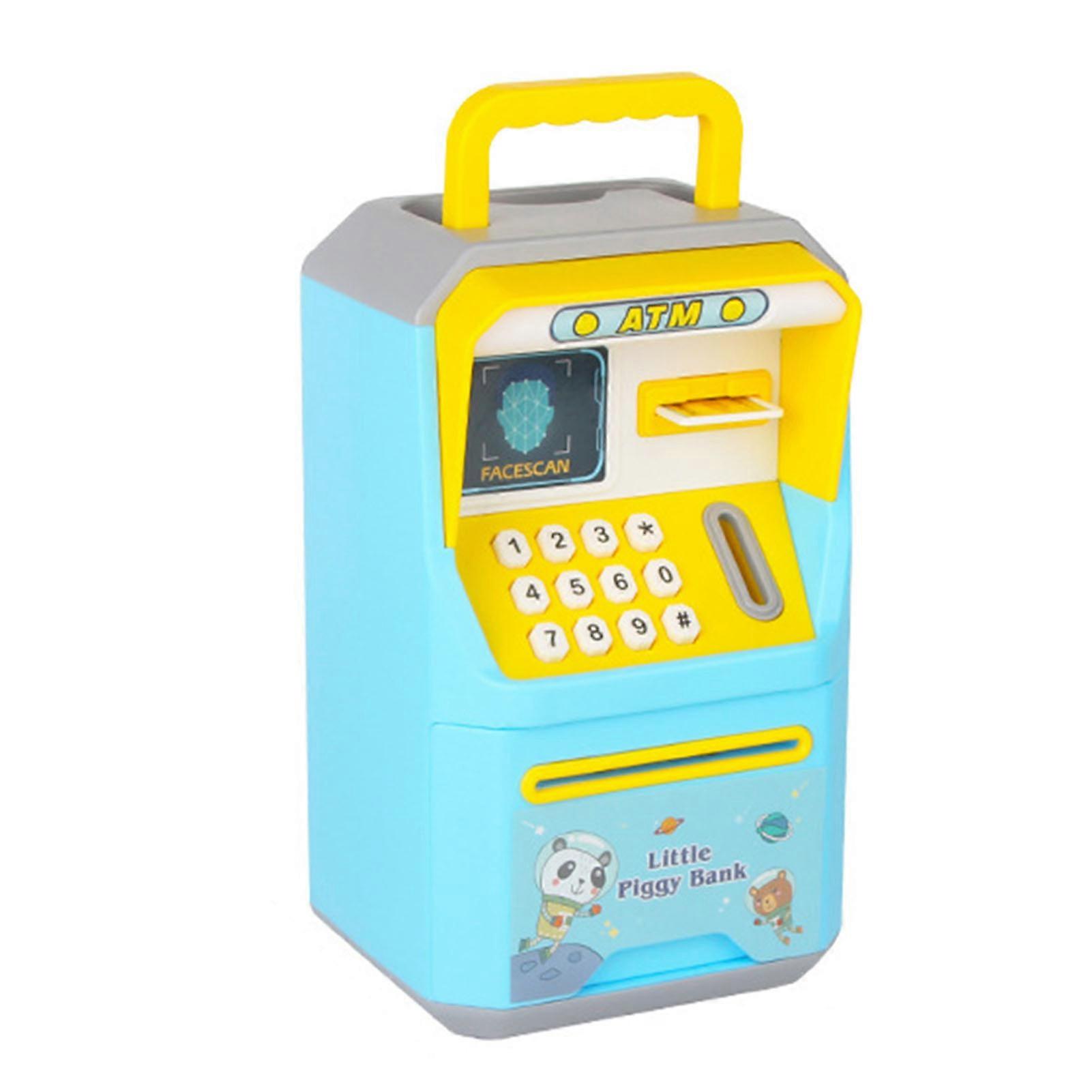 Mini Bank ATM Machine Simulation Face Recognition ATM Machine Money Storage Bank Educational Toys Blue
