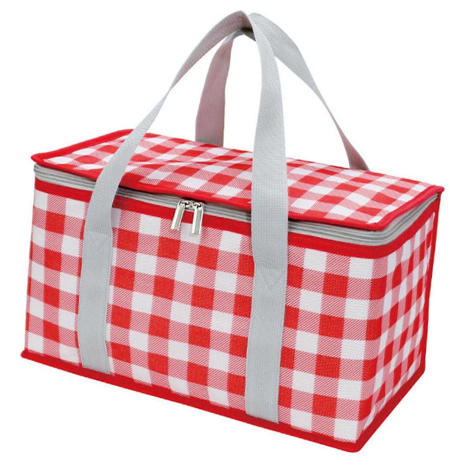 Insulated Cooler Bag Large Capacity Waterproof Portable Lunch Bag for Picnics and Office Use Yellow and White Oxford Fabric (Red and White)