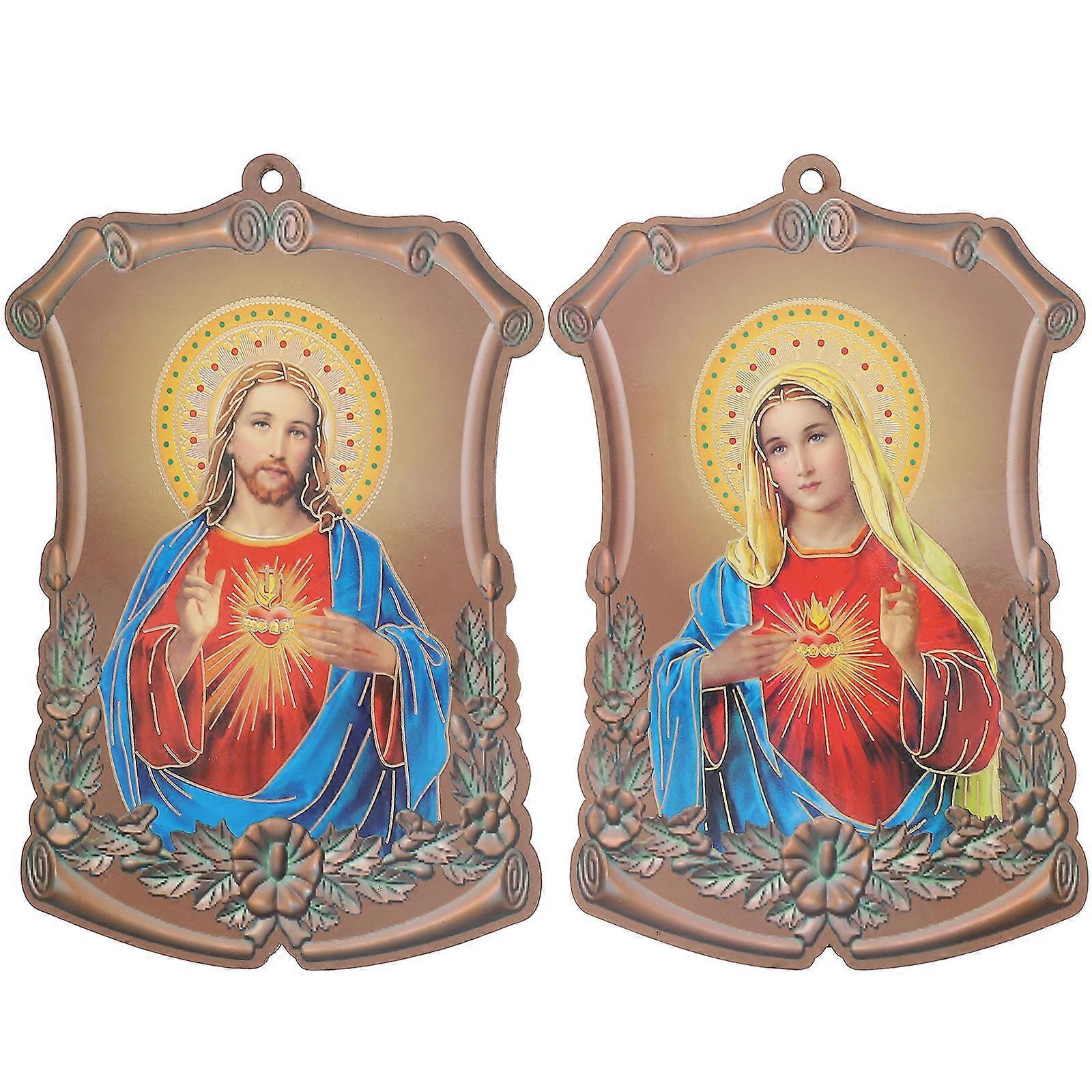 Wooden Plaque Ornament Set for Church & Home Religious Decoration, Compact Wall Display Adornment, 2 pcs, Random Style