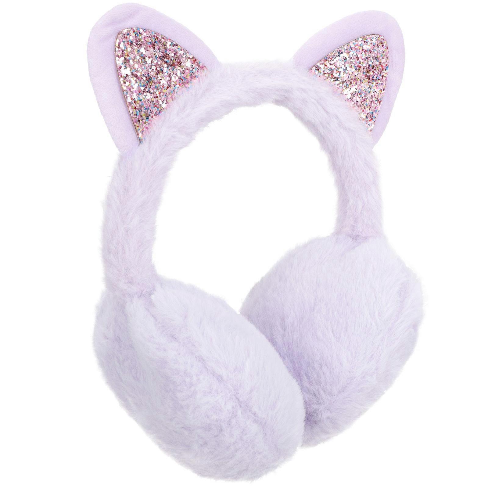 Warm Keeping Ear Muff Winter Children Earmuff Portable Design Cat Ears Shape Lavender 23X17CM Comfortable Wear 1Pack