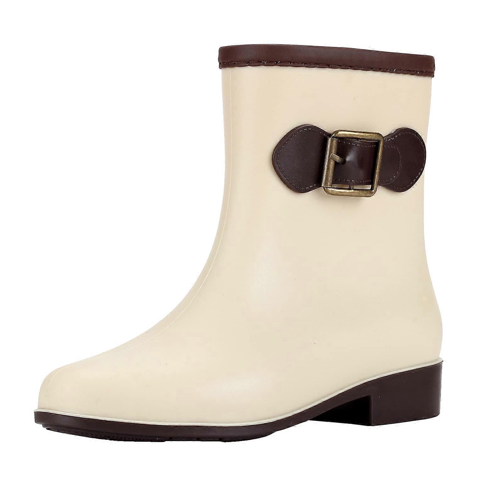 Lowheel rain boots, round buckle, medium toe, women's boots, rain boots, rubber, size 38 EU, beige