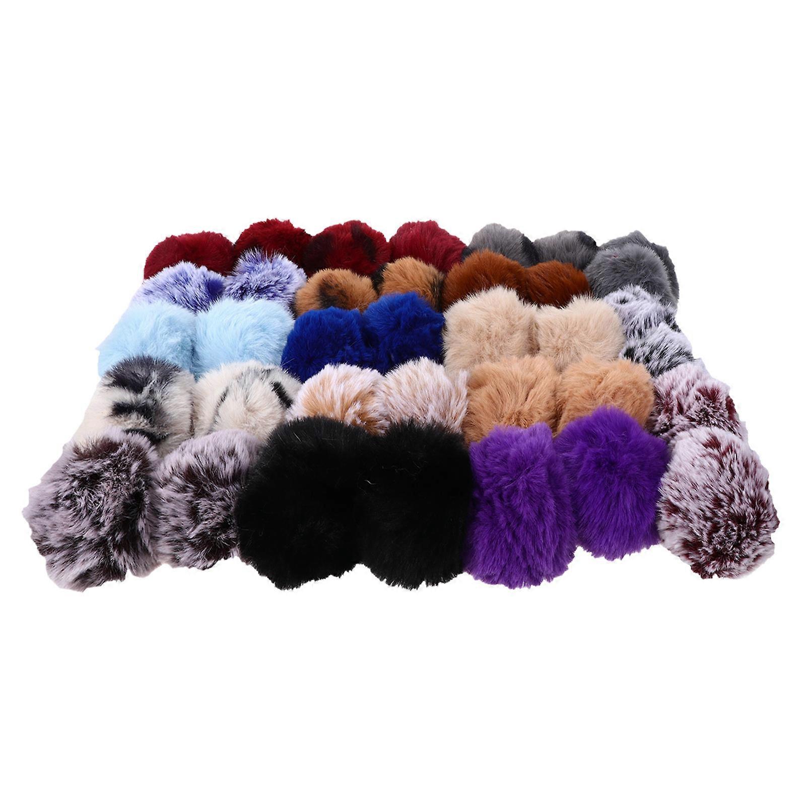 Pom Poms For Crafts Decorative Round Faux Rabbit Multi-Colored 3.1Inch Soft Christmas Gifts 36Pcs