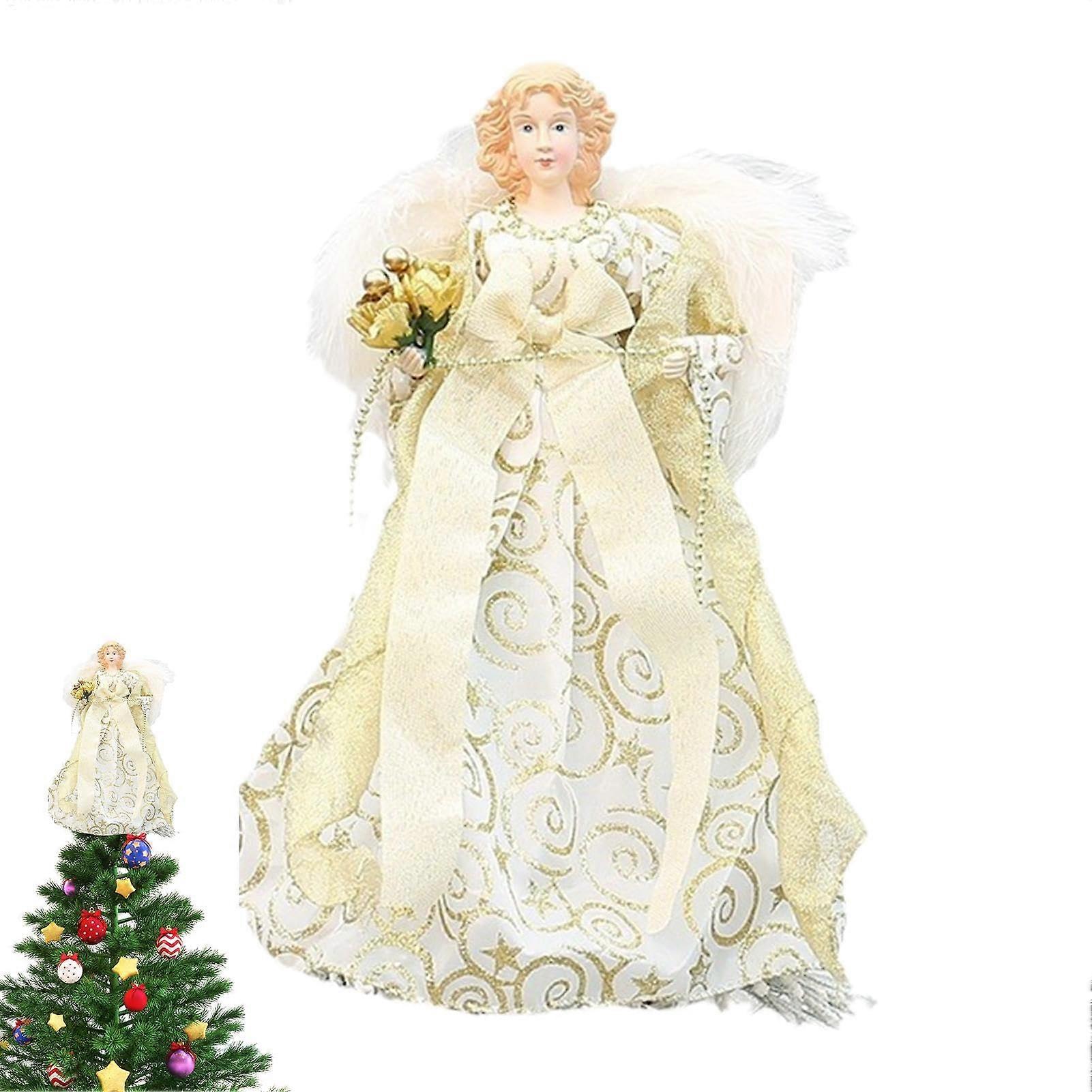 Christmas angel tree topper, angel with wings figurine, elegant Christmas tree topper ornament with wings for tree
