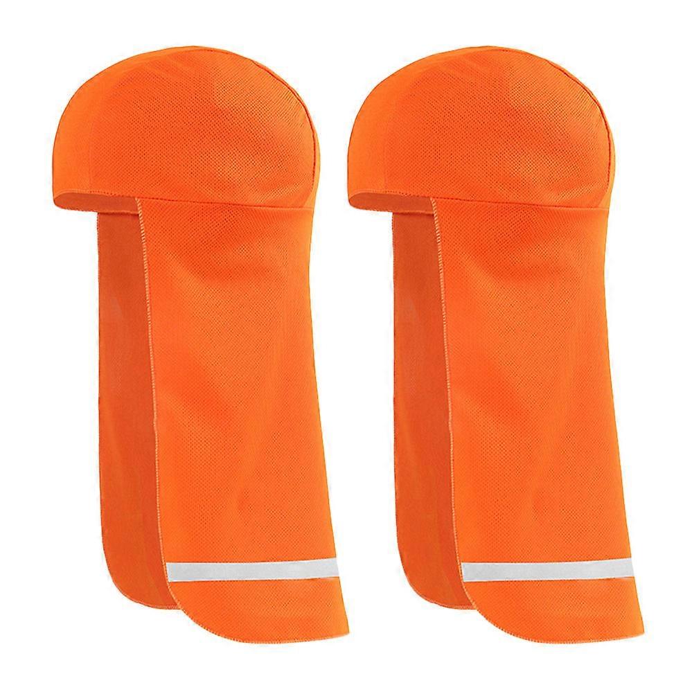 Reflective Cycling Skull Cap with Neck Protector, 2pcs Polyester Sun Hat for Riding, Orange