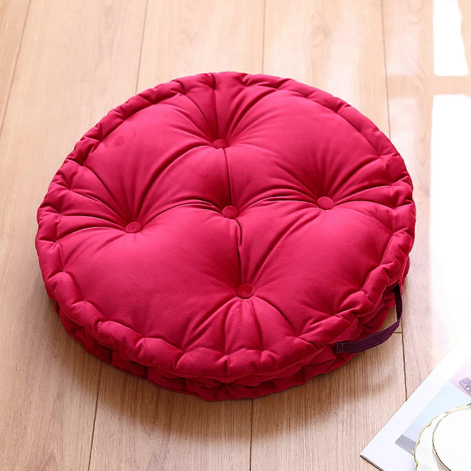 Round Tufted Chair Cushion with Handle, Patio Meditation Cushion Red 50x50x10cm