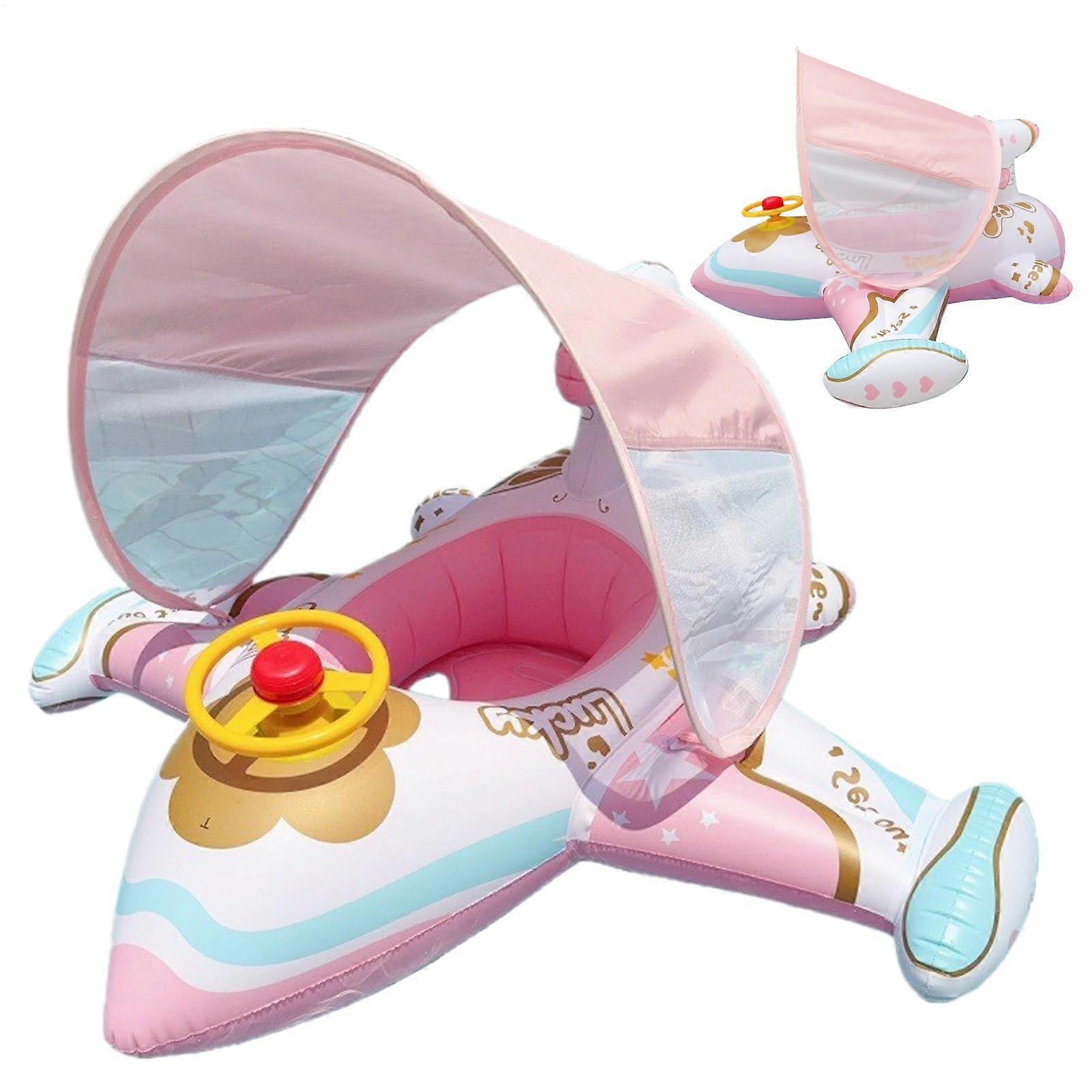 Inflatable Aeroplane Swimming Aid, Baby Boat with Sun Protection, Pool Toy
