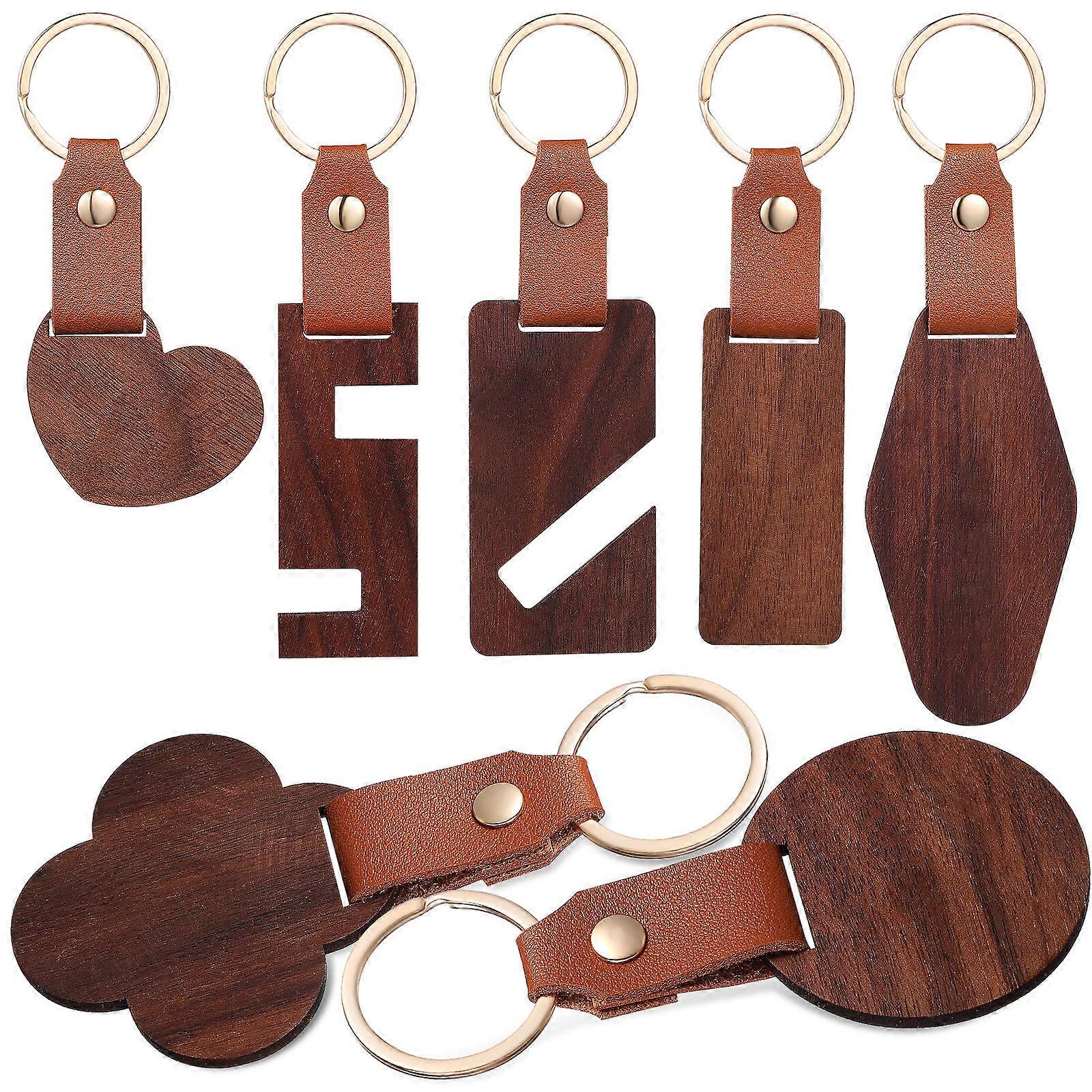 7pcs Blank Keychains with Strap – Multi Shape DIY Craft Charms for Bags, Phones, and Keys – Versatile Wooden Pendants for Decoration and