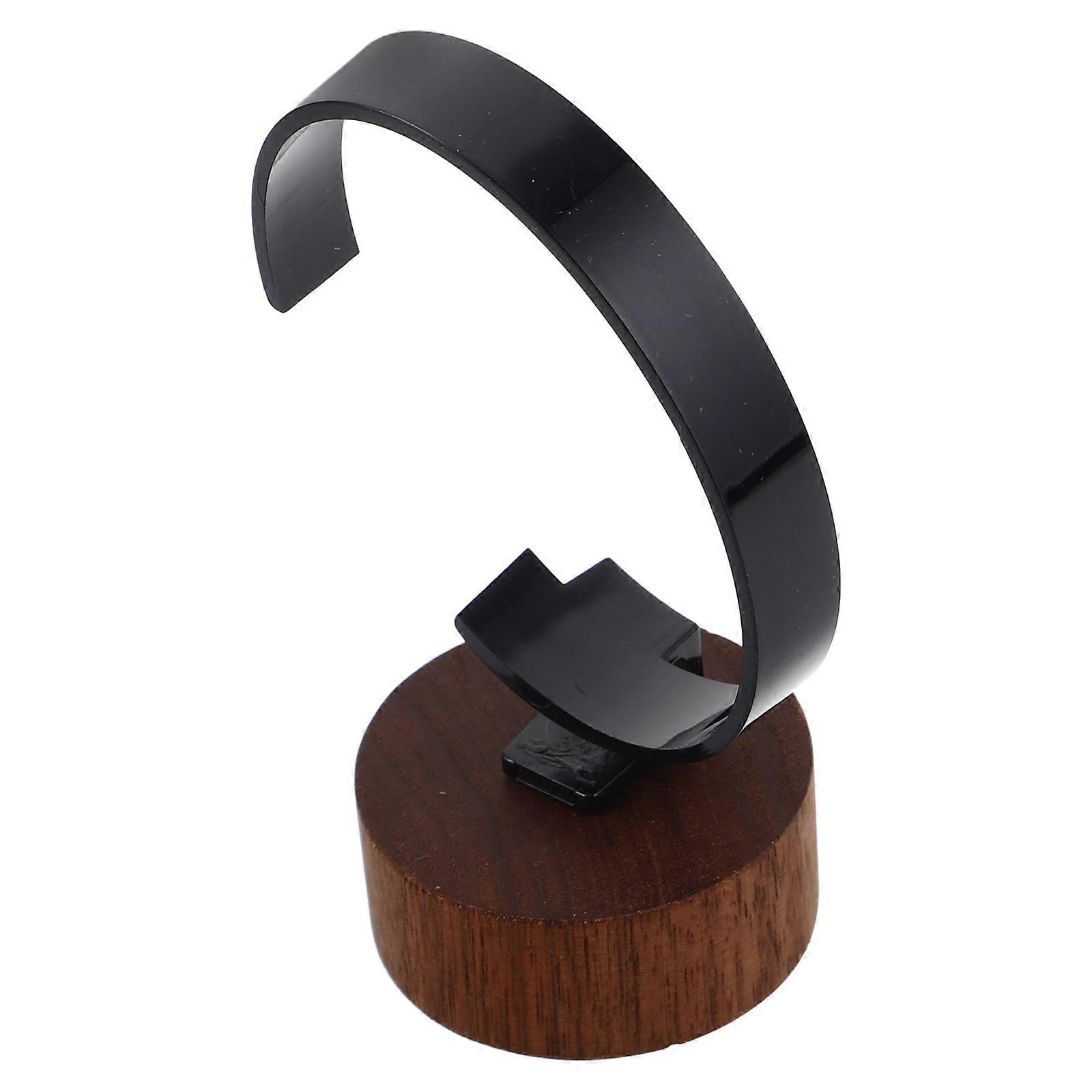 Black Walnut Wood Watch Display Stand with Acrylic C Ring for Store Jewelry Displays and Retail Use 6.5 Inches