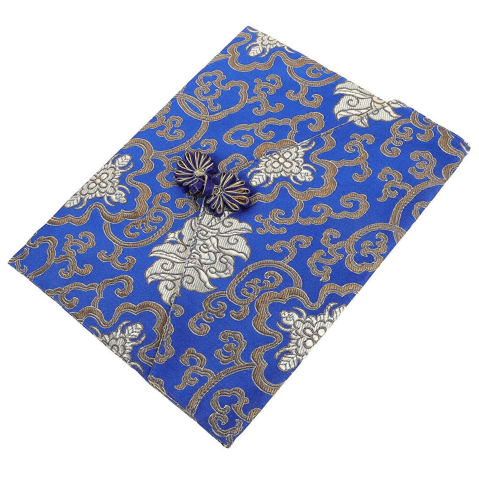 Blue Fabric Storage Bag for Books and Jewelry with Zipper Vintage Style Multiuse Small Pouch 6.5 x 4.5 inches