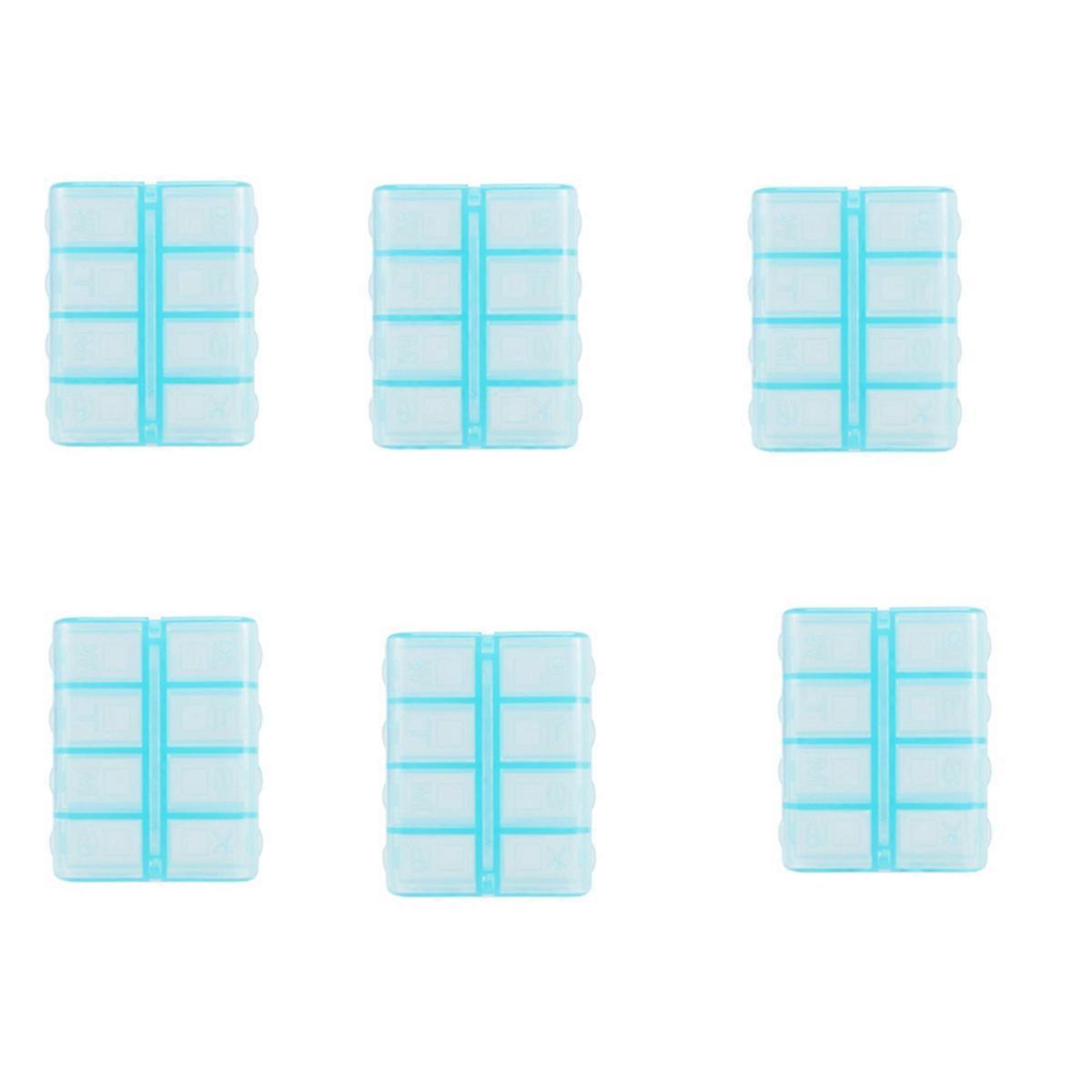 6X Plastic Rectangle 8 Compartments Medicine Pill Box Blue
