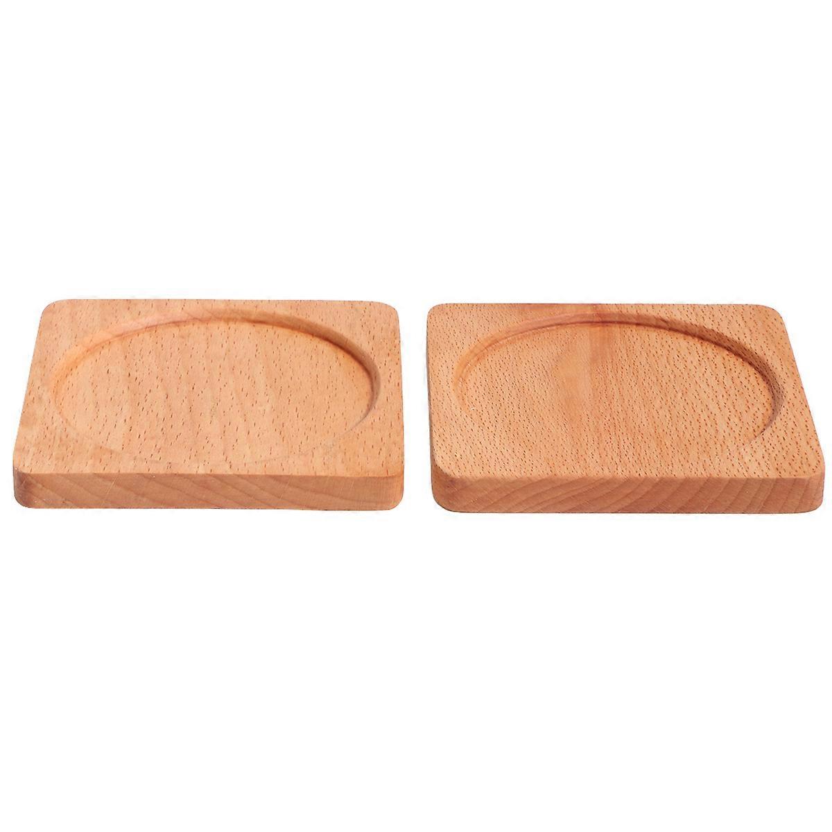 Wooden Coaster with Heat Insulation Pad Non Mat for Home Use 2 Pcs Light Brown