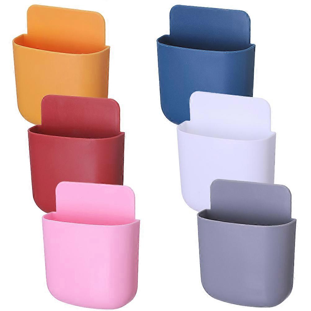 6Pcs Wall Mounted Storage Organizers For Remote Controllers Cell Phones Sundries In Assorted Color Smooth Design