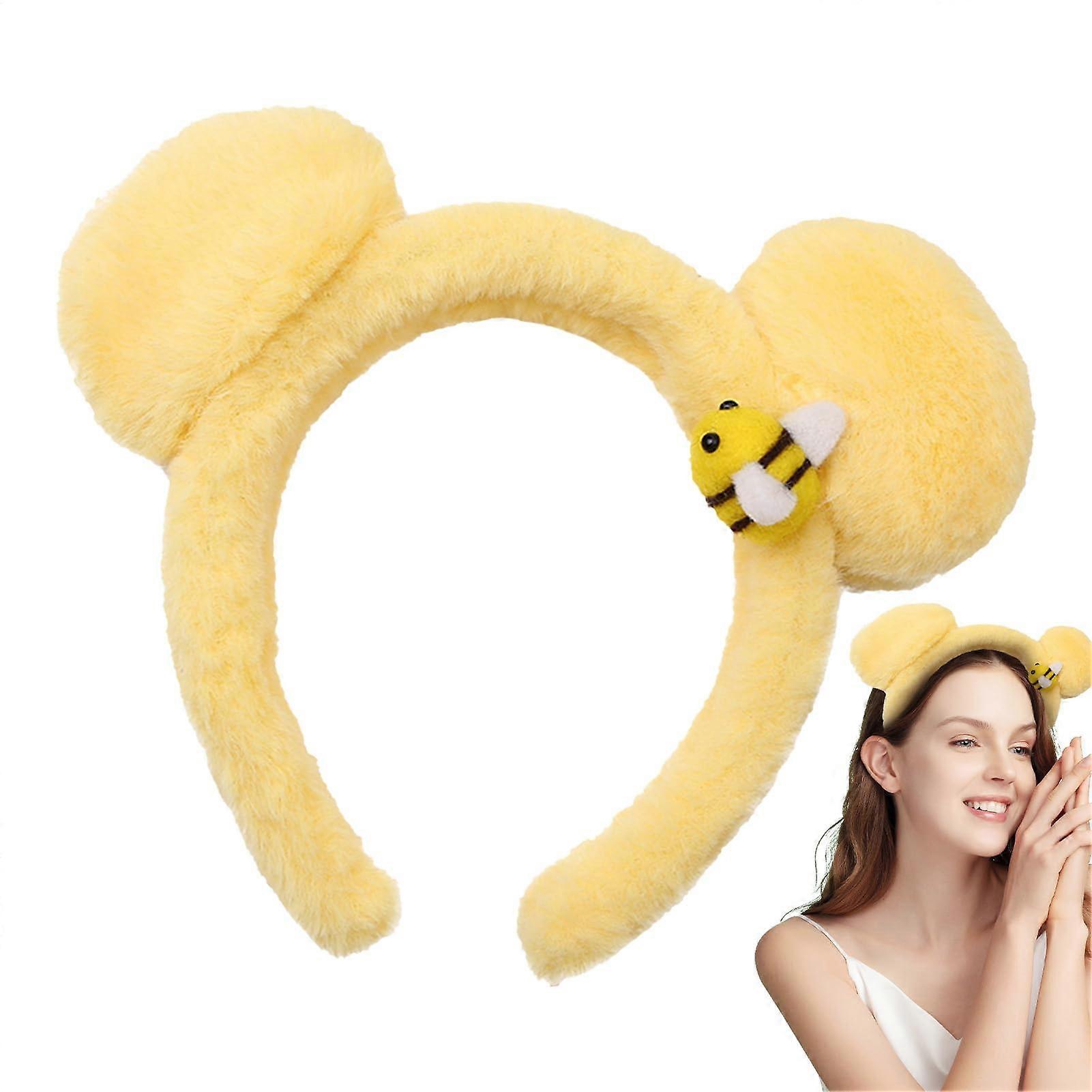 Bear Headband Plush, Yellow Bear Ears Headband For Women, Cartoon Costume Accessory, Soft Animal Ears Headband