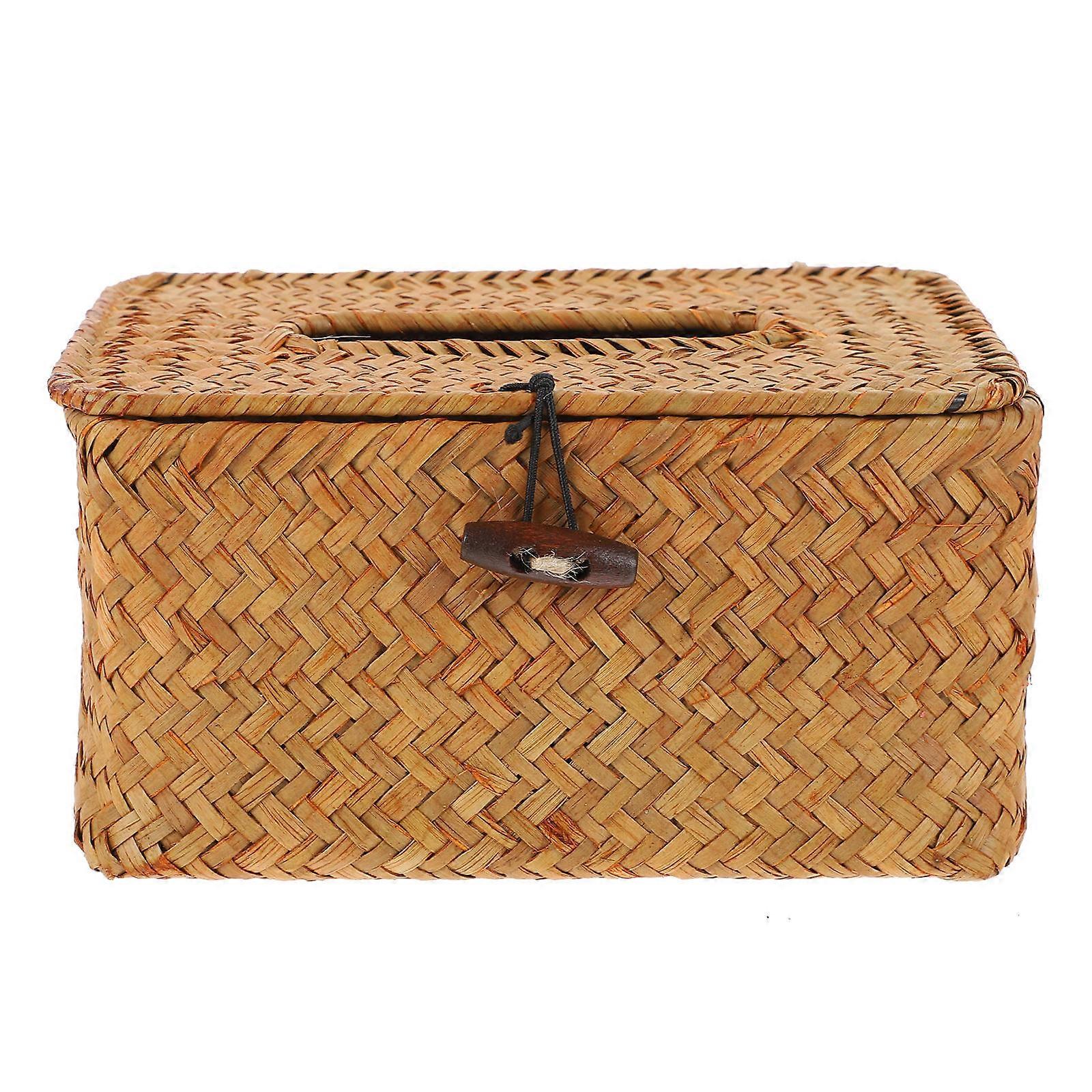 Handwoven Rattan Tissue Box Holder with Lid – Stylish Napkin Storage Container for Home, Hotel, and Café Desktop Organization
