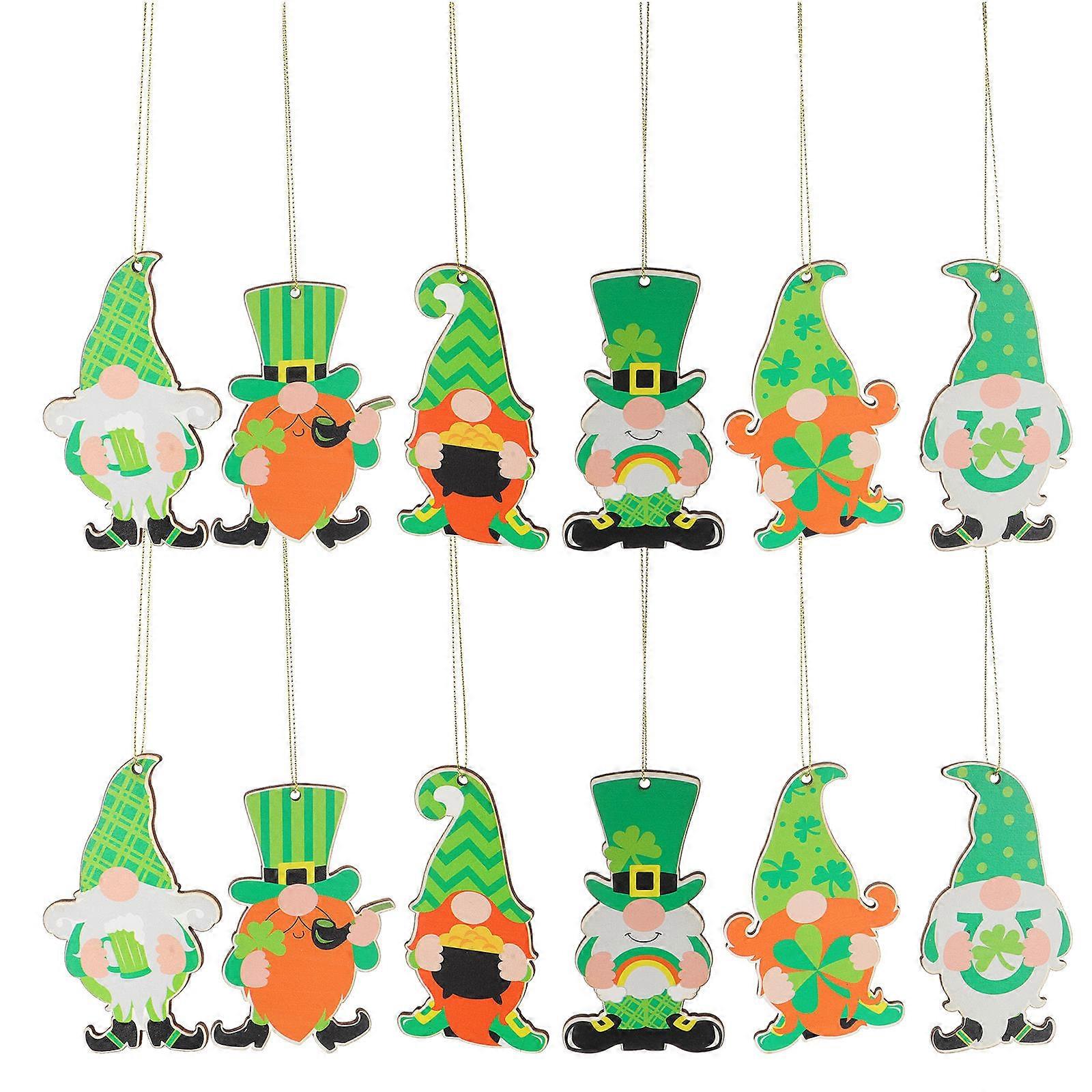 Gnome St Patrick's Day Ornament 12Pcs Wooden Pendants Decorative Ornament Ideal For Party Hosts Irregular Shape Party Decor