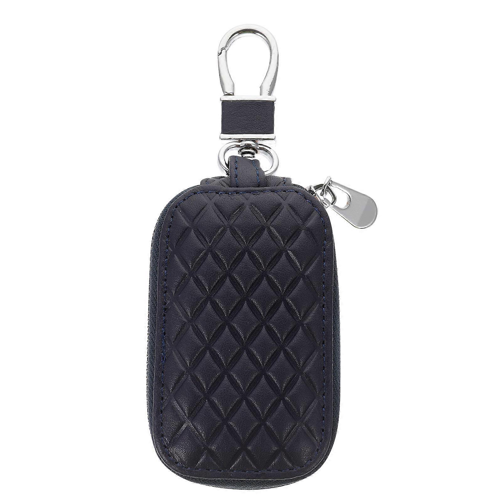 Genuine Blue Car Key Cover Case for Keys with Zipper Pack and Hook, Fits Most Car Keys