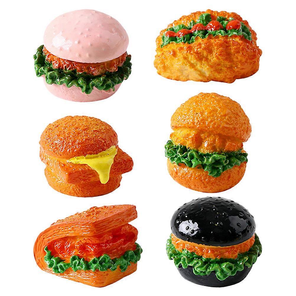 Artificial Hamburger 6Pcs Miniature Food Model Resin Décor Assorted Color for DIY Projects and Miniature Scenes