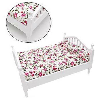 Leksakssäng Mini Husdekoration Bädd för Dekoration 1 Styck Trä Blomtryck