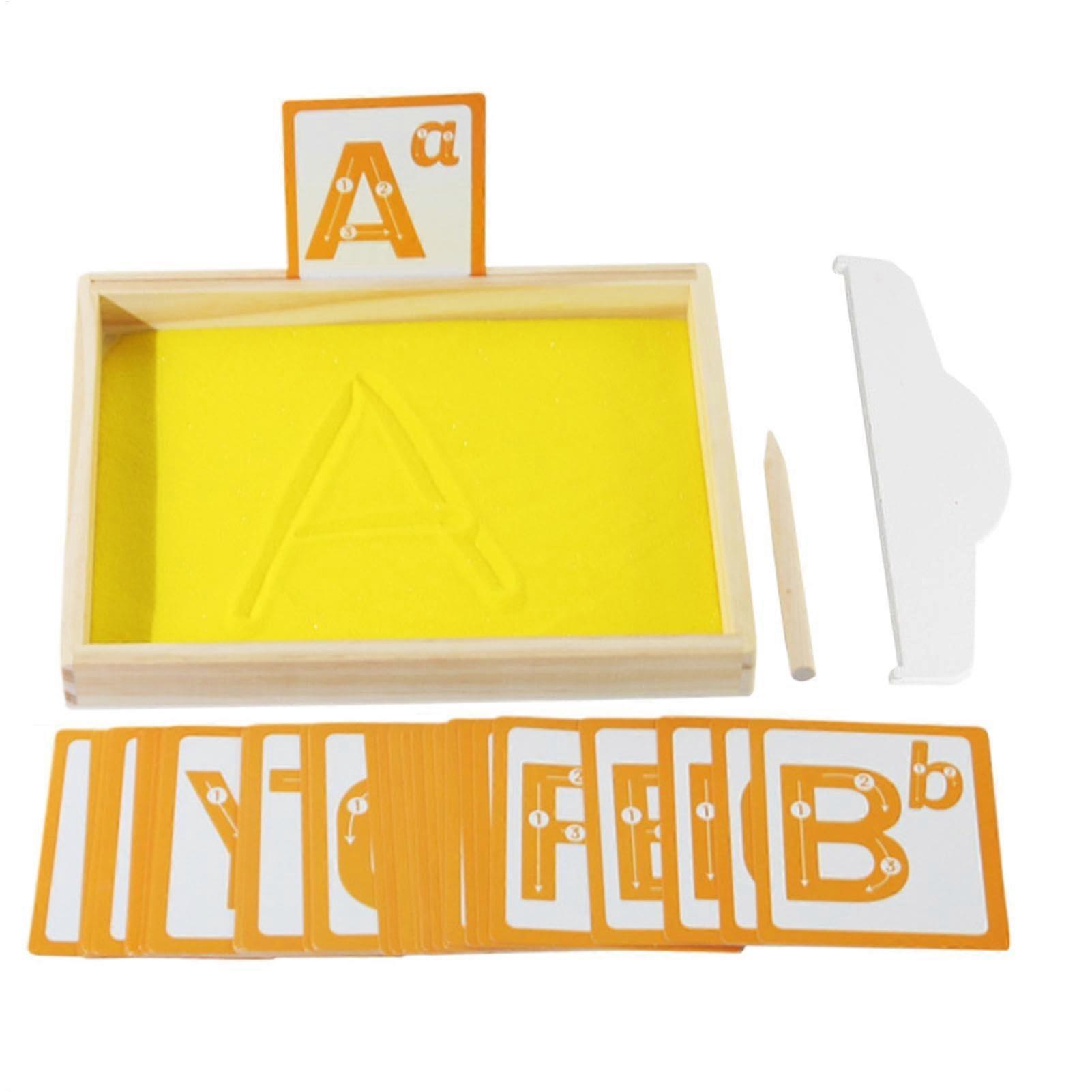 Sand Letter Tracing Tray 22.5 cm, Wooden Sand Scraper Box for Spelling Practice, Easy to Clean, Sturdy Design