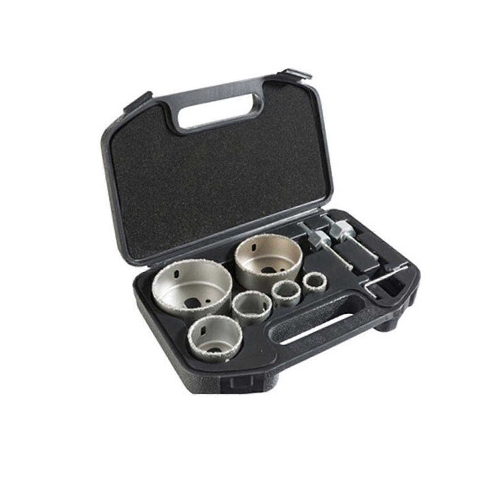 9 Pieces Carbide Hole Saw Set with Storage Box for Drilling Tile, Ceramic, Brick, Marble, and Concrete