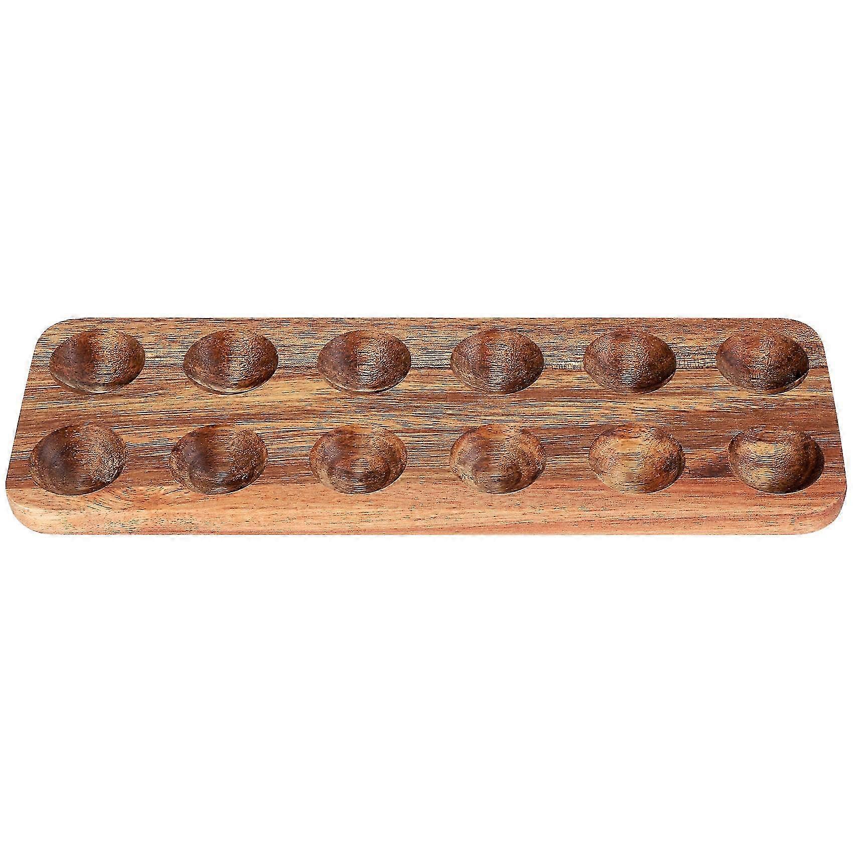Japanese Style 12-Hole Wooden Egg Storage Box with Double Row Organizer Rack for Kitchen Use