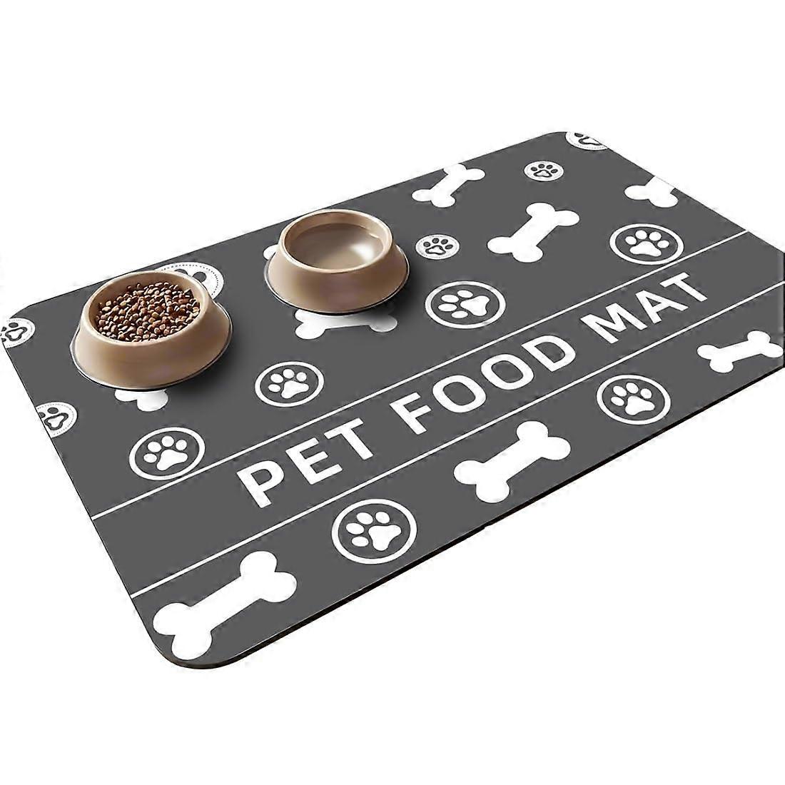 Pet Feeding Mat, 40 x 50 cm, Non-Slip Algae Mat for Dog and Cat Bowls, Waterproof, Quick-Drying, Easy to Clean, Gray
