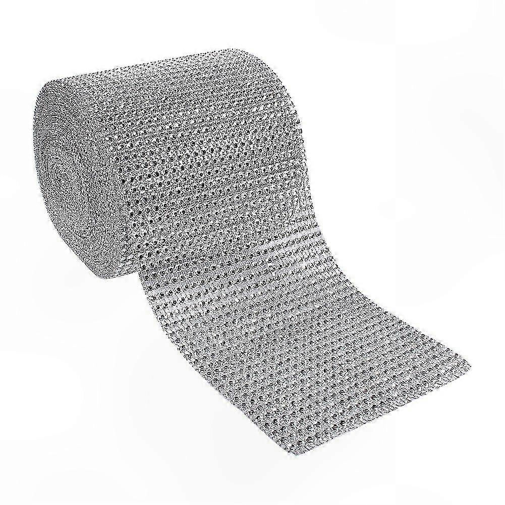 Sparkling Silver Plastic Rhinestone Mesh Ribbon for Crafting and Decor, 10 Yards Roll with 24 Rows