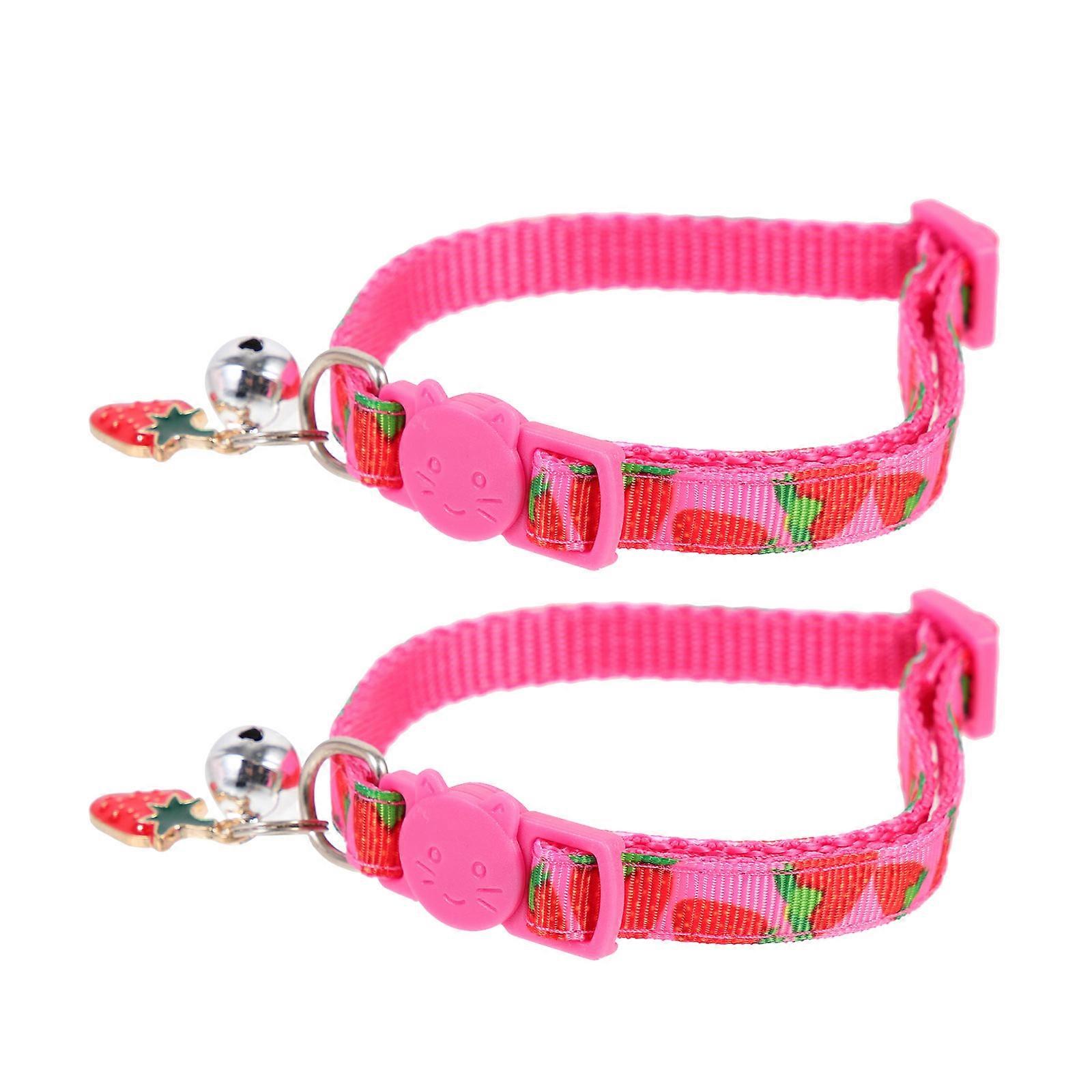 Cat Collar Strawberry Pattern Pet Collar Daily Life Watermelon Red Polyester Safe 2Pcs
