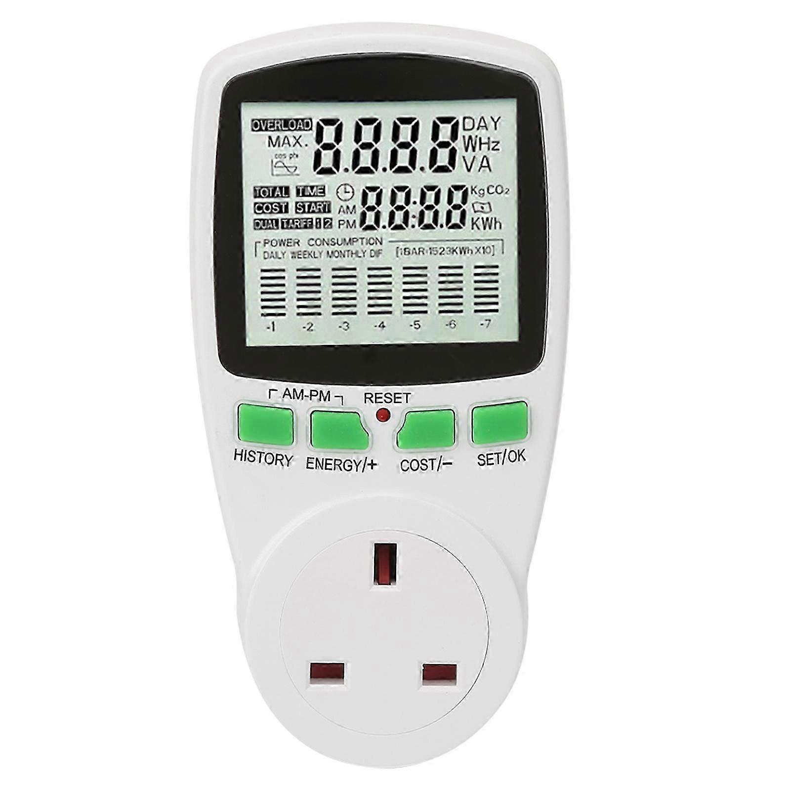 Energy Monitor 0.000KWh-9999KWh Power Meter Plug 0-16A Electricity Usage Monitor( 230V)