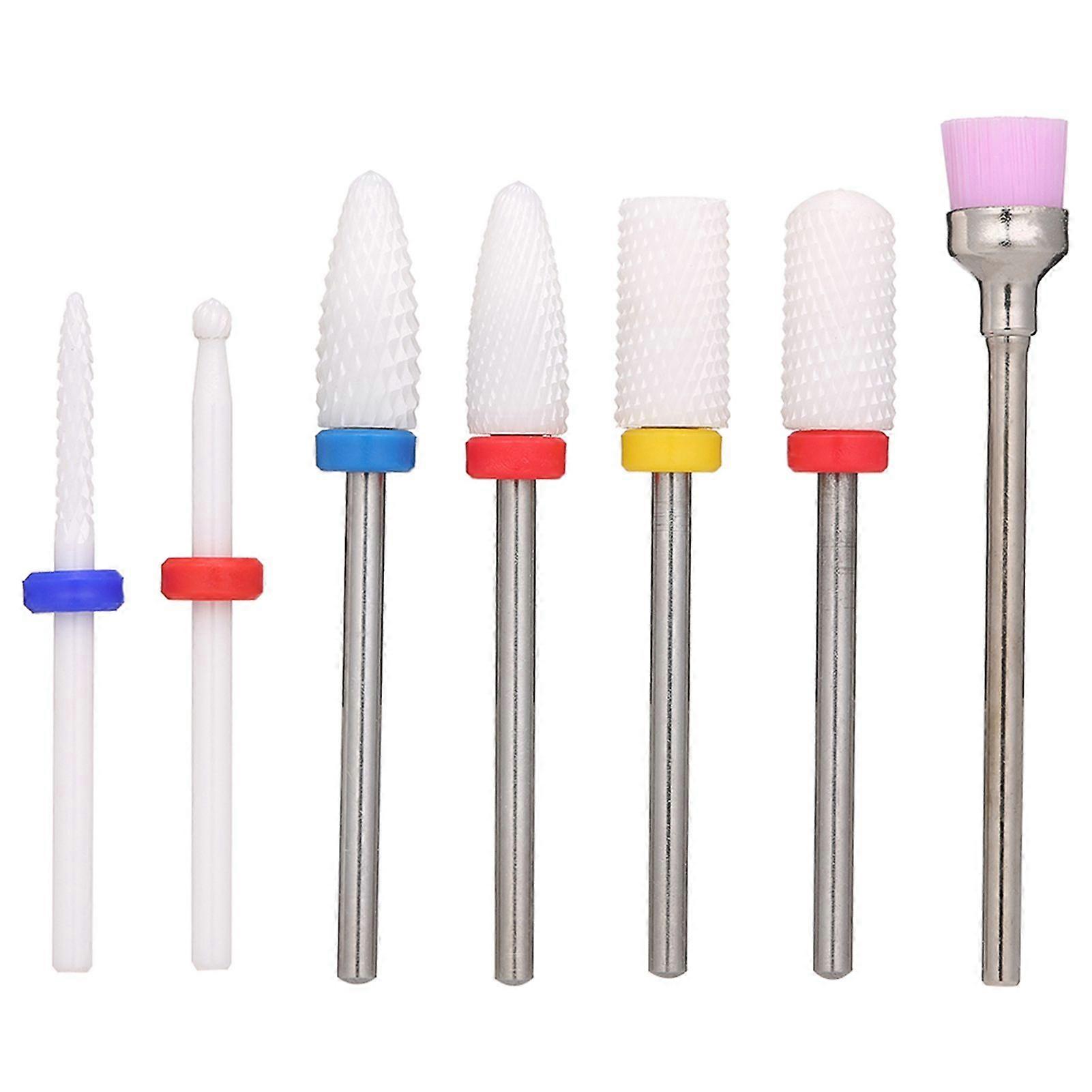 7pcs Ceramic Nail Drill Bits Set Pedicure & Manicure Drill Bits Kit Replacement Drill Bits for Electric Nail Drill Machine Acrylic Nail Tool