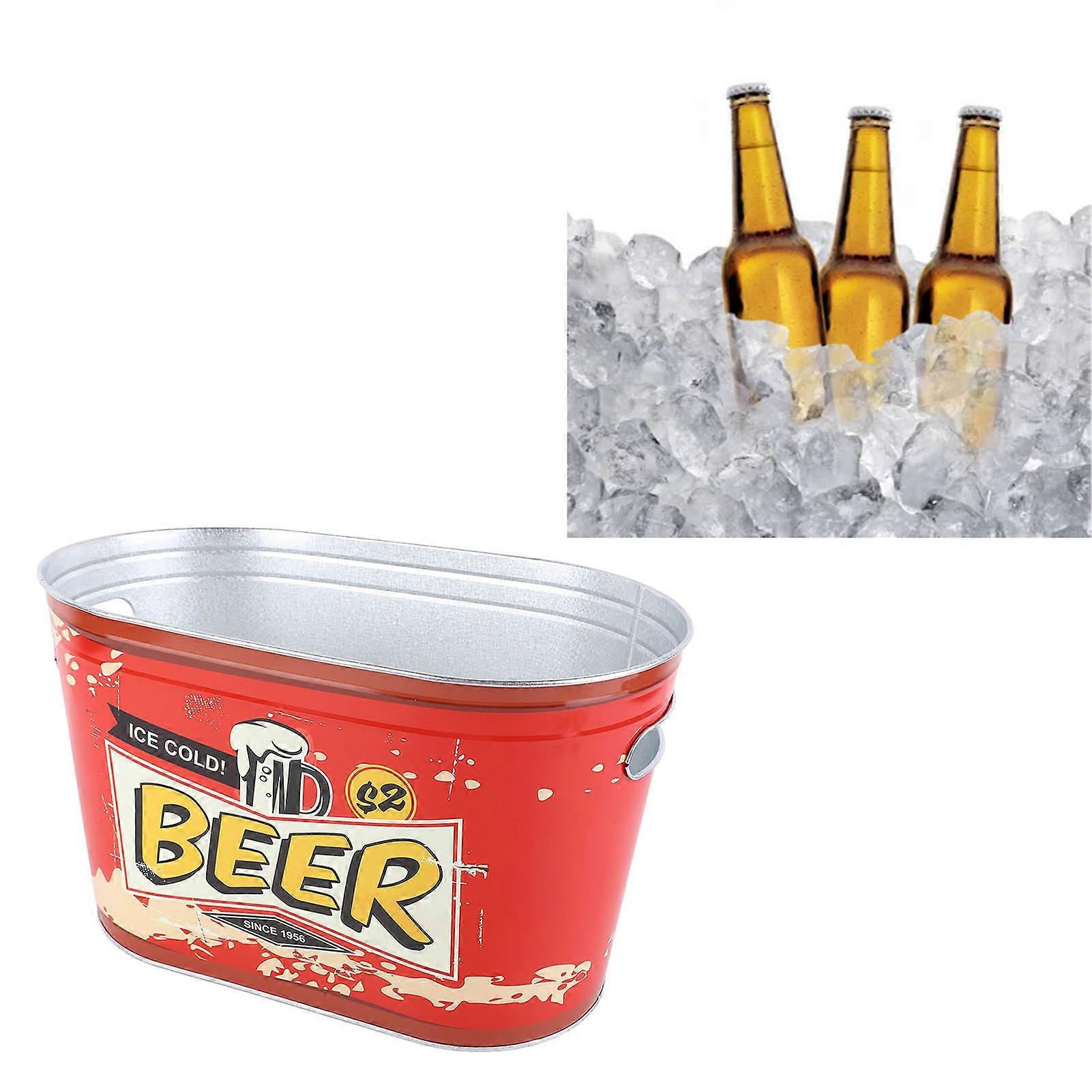Large Oval Iron Beer Bucket with Side Handle, Rust-Resistant, 5L Capacity