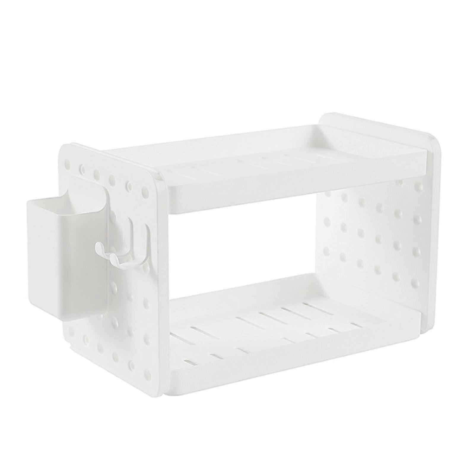 2025 Double Layer Desktop Storage Rack Plastic Makeup Shelf Foldable Office Stationery Organizer