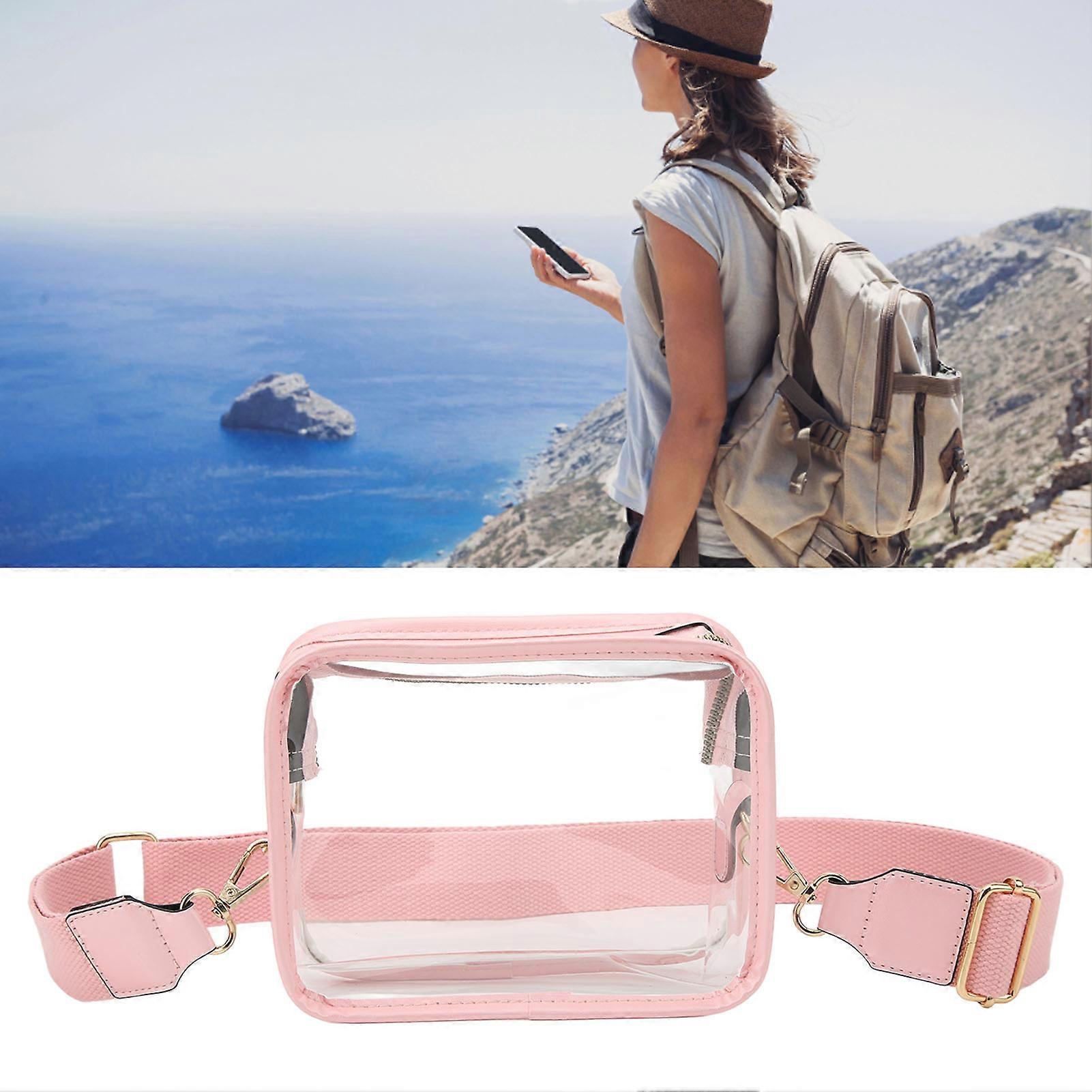 حقيبة كتف واضحة PVC بسحاب مقاوم للماء محفظة معتمدة للتسوق باللياقة البدنية الوردي 