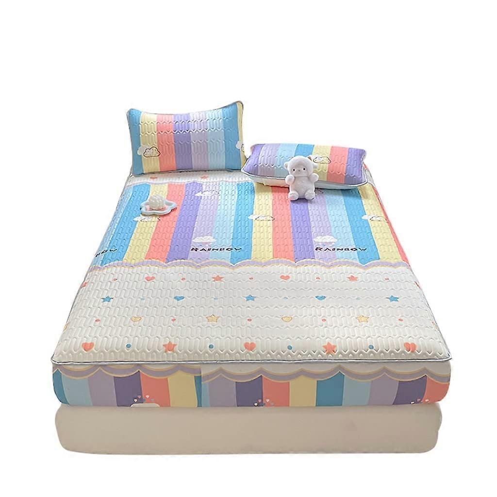 Ice Silk Cooling Mat Three Piece Set Bed Cover Soft Mat Cartoon Color A Size 1.8m