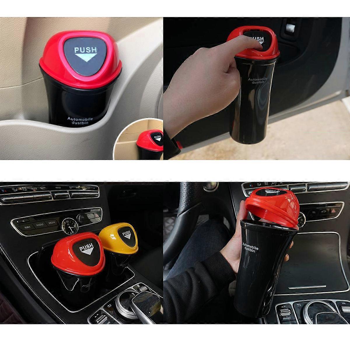 Compact Trash Can Vehicle Organizer Leakproof Trash Bin Garbage Bin (Red) 2pcs