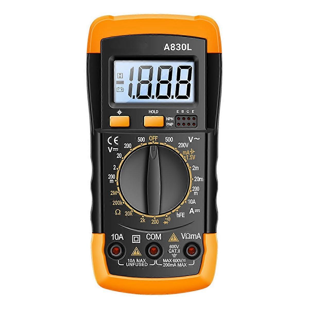 A830L Digital Multimeter AC/DC 600V Voltmeter, Current, Diode Resistance, Frequency Temperature