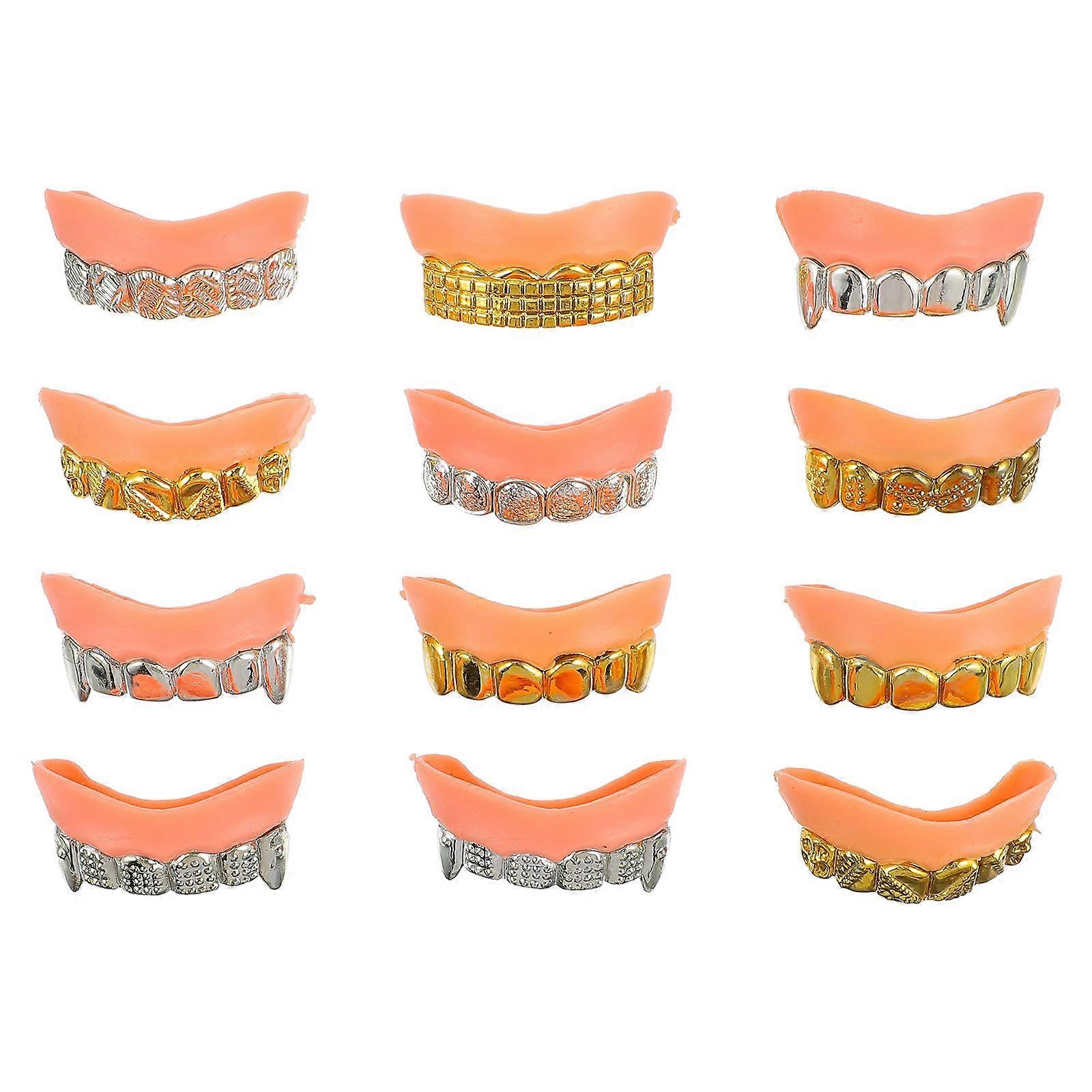 12 Pcs Halloween Costume Props Simulation Zombie Dentures Tricky Teeth