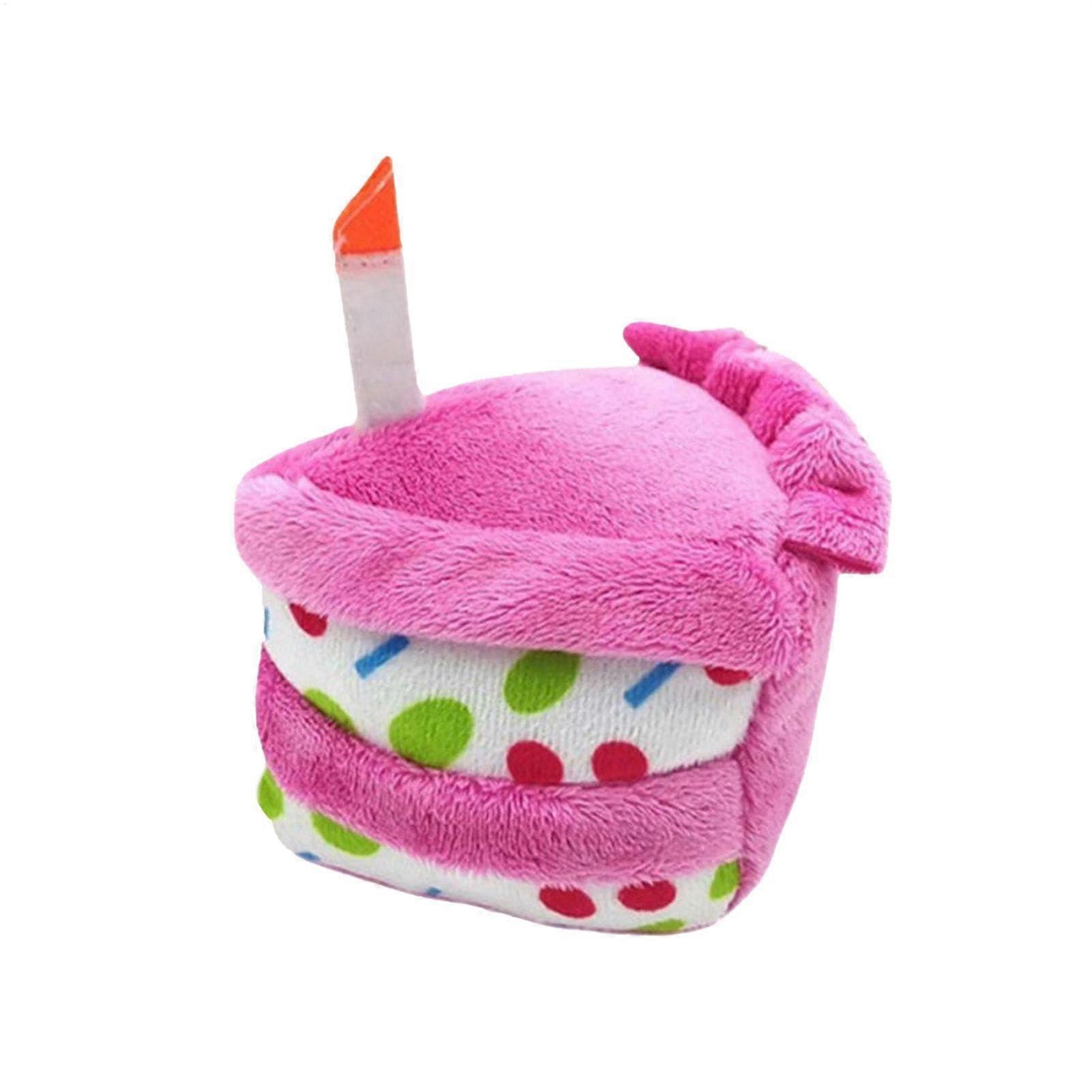 Dog Plush Toy Squeaky Birthday Cake Shape Puppy Teething Toy Interactive Dog Chew Toy Durable Plush Sound Toy