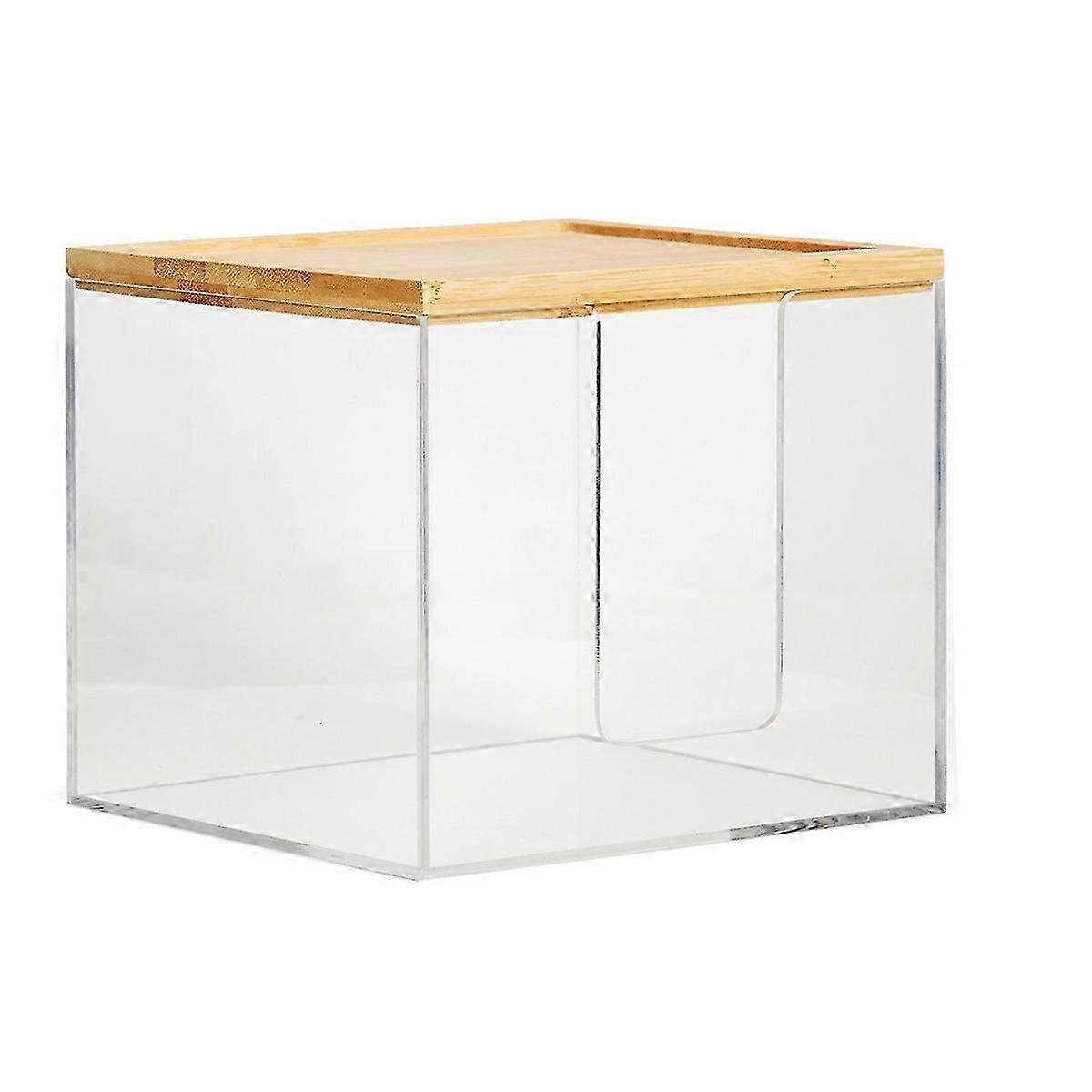 Disposable Face Towel Holder Box, Acrylic Container for XL , Large Storage with Bamboo Lid
