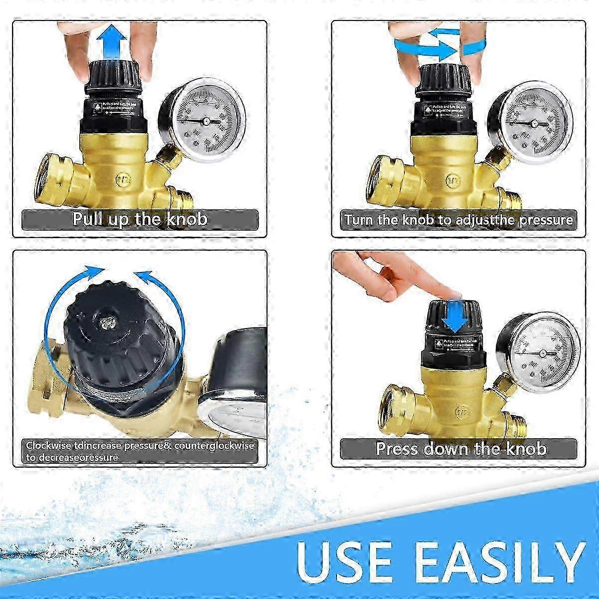 RV Water Pressure Regulator Adjustable Handle with Gauge for RV Campervan Travel Trailer Upgrade Wa 2025