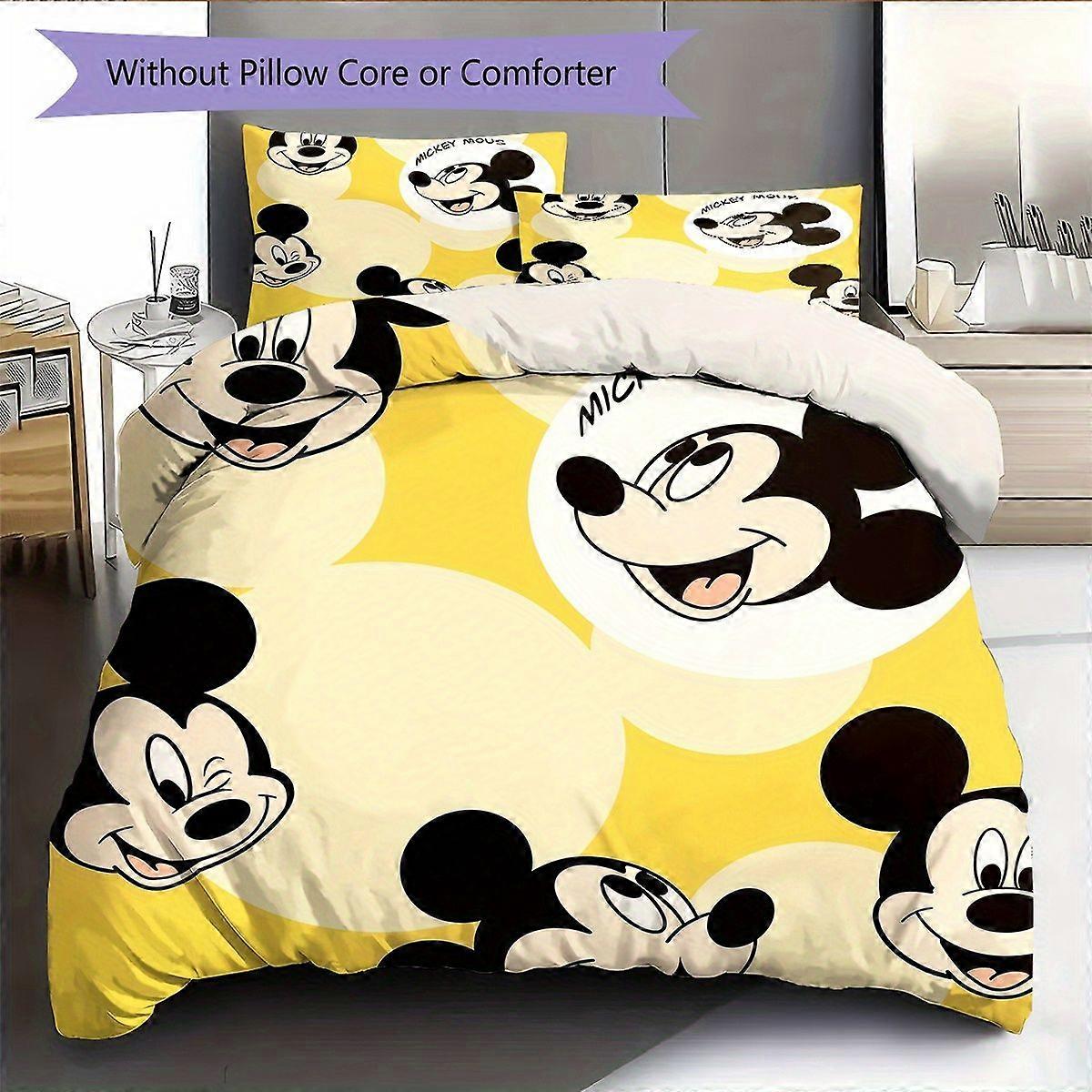TE691 Cute Yellow Mickey Print Bedding Set Including a Duvet Cover And Two Pillowcases, Perfect for Home Decoration And Christmas Decor.